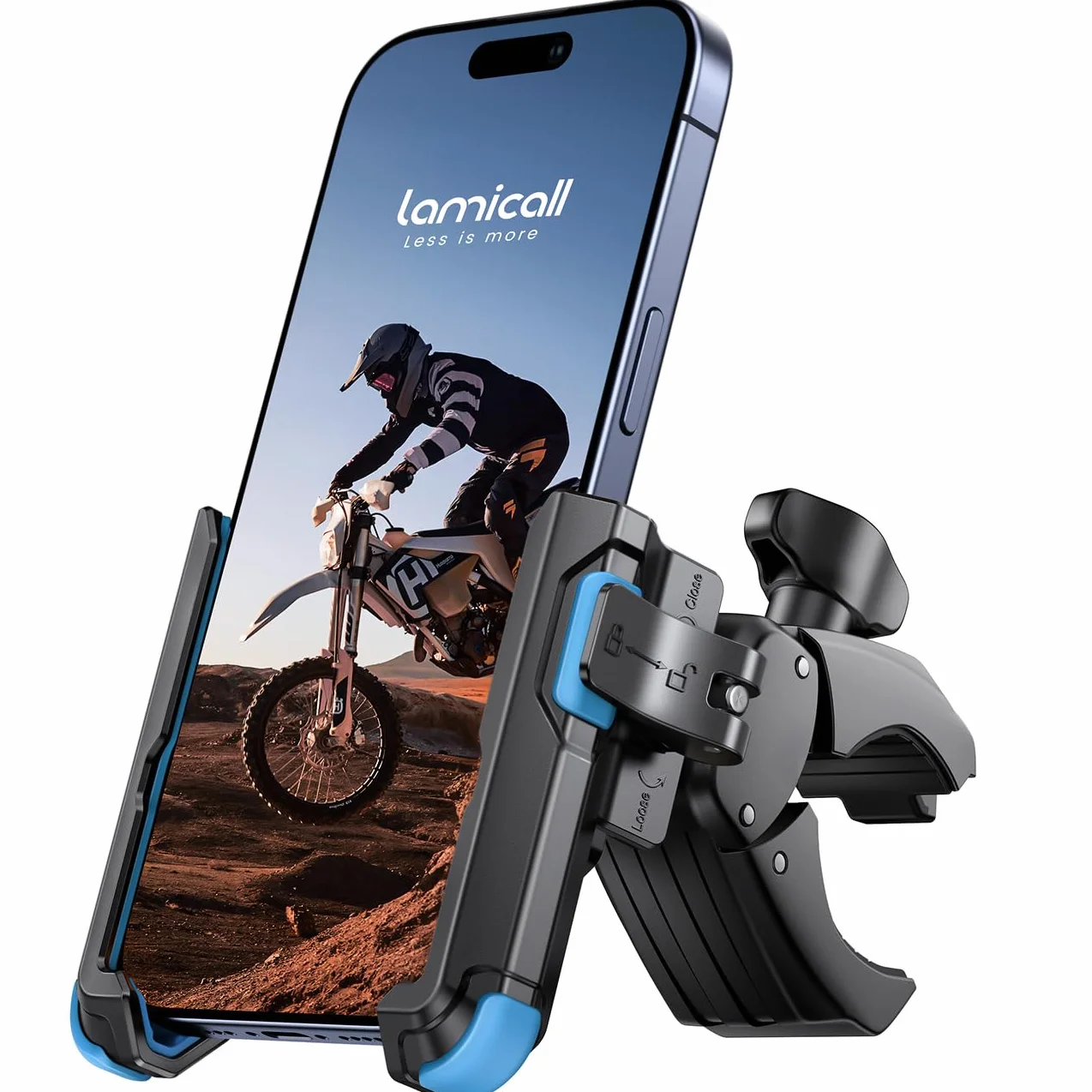 Lamicall Uchwyt na telefon do motocykla - 【1s szybkie odejmowanie】 Uniwersalny uchwyt motocyklowy na telefon, uchwyt rowerowy na kierownicę do iPhone 16 15 14 13 serie, S25 S24 Ultra - Niebieski