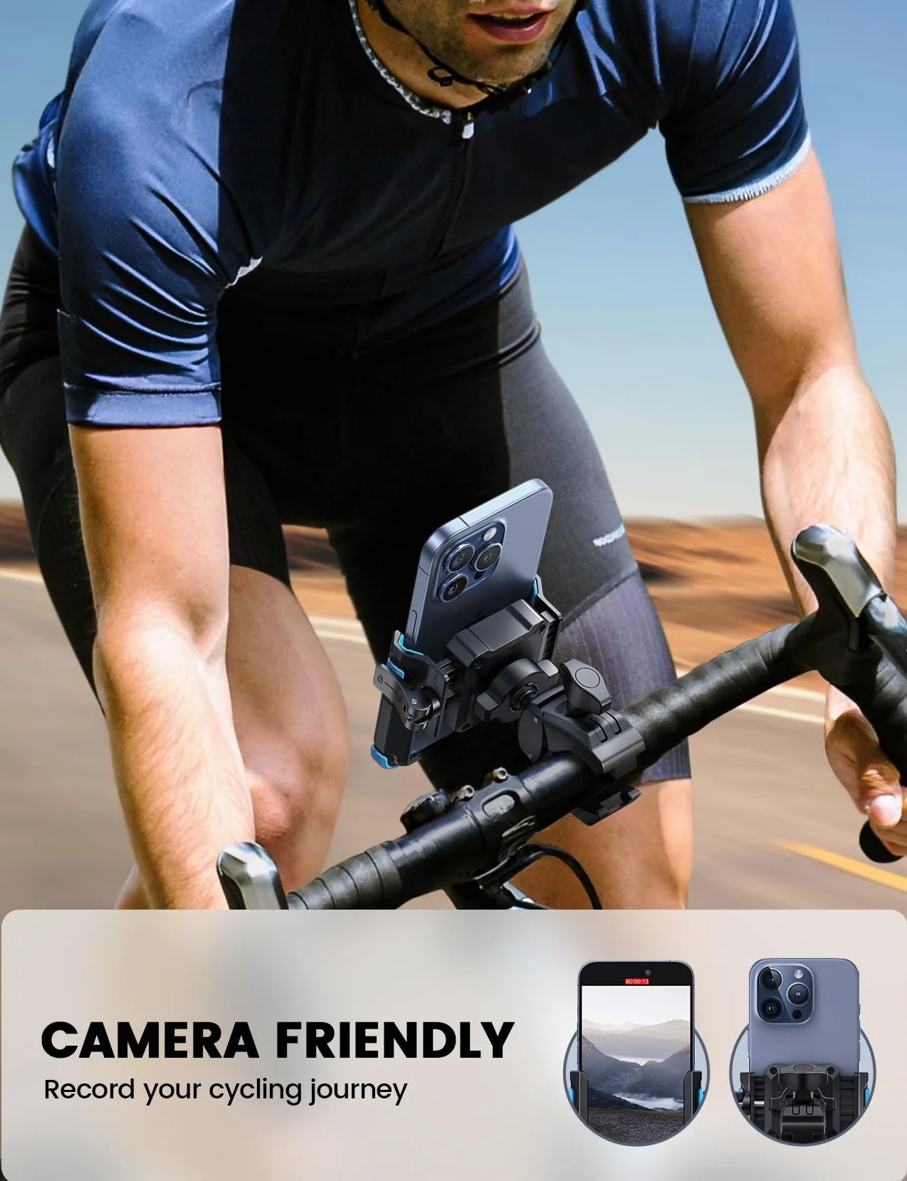 Lamicall Uchwyt na telefon do motocykla - 【1s szybkie odejmowanie】 Uniwersalny uchwyt motocyklowy na telefon, uchwyt rowerowy na kierownicę do iPhone 16 15 14 13 serie, S25 S24 Ultra - Niebieski