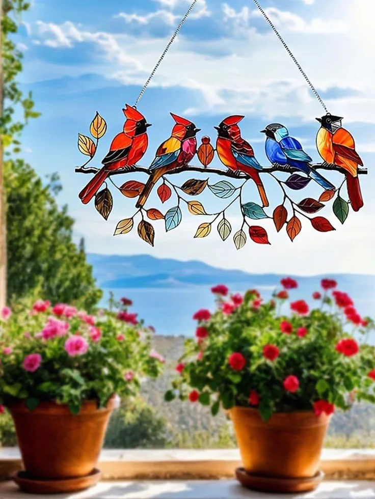 JUOPZKENN Ptak liść Wiszący na ścianie, witraż Wiszący witraż Ptaki Zestawy Witraży Zawieszki Ozdoby Akrylowe Ozdoby 15x30 Cm (B)