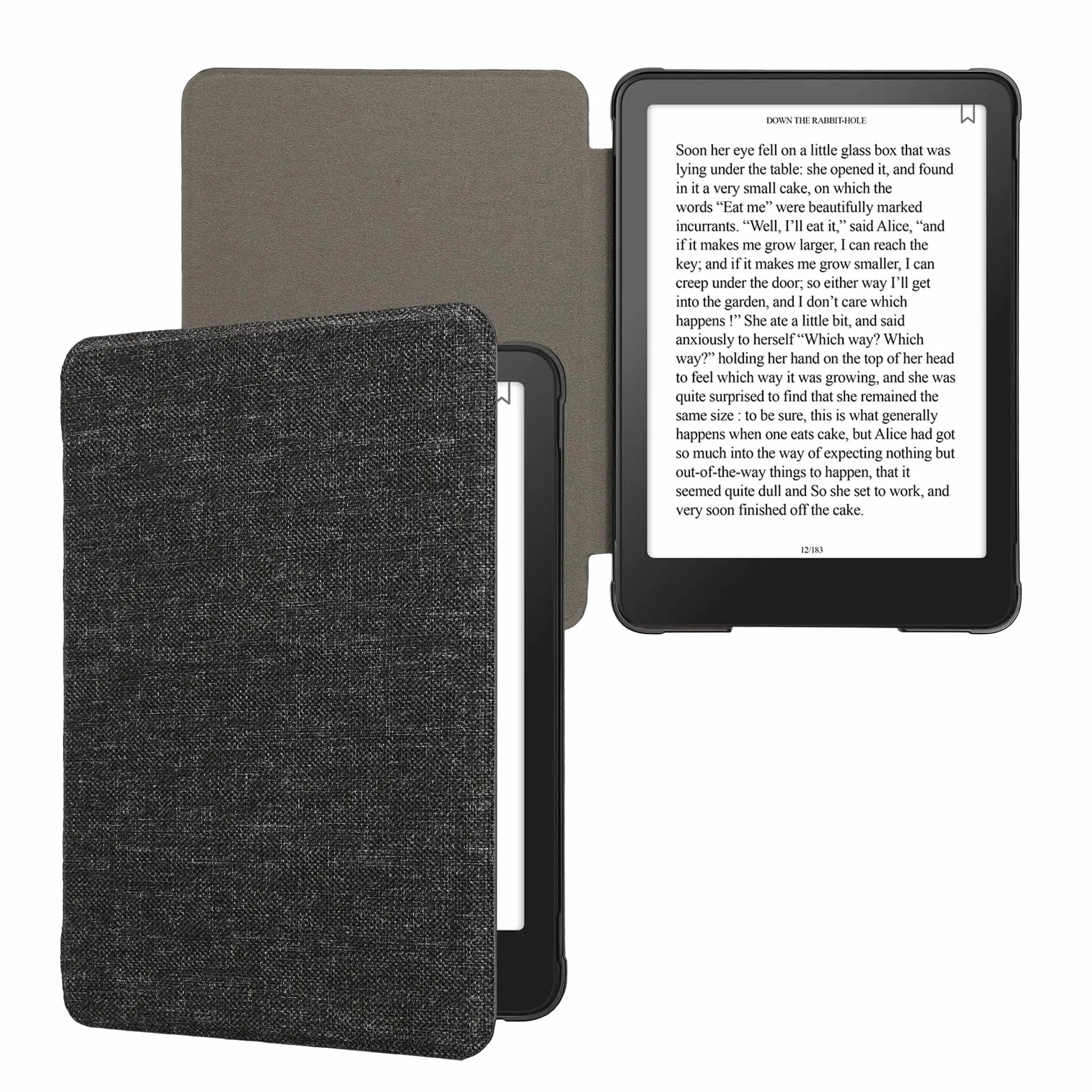 kwmobile Etui kompatybilne z Amazon Kindle Paperwhite (12. generacji 2024)/Kindle Colorsoft – etui z tkaniny w stylu książki, etui z klapką – ciemnoszare