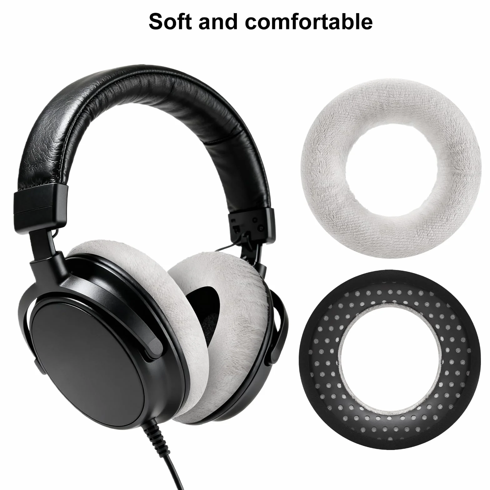 Zamienne nauszniki do Beyerdynamic DT 770 Pro, DT 990 Pro, miękkie welurowe wymienne nauszniki kompatybilne ze słuchawkami BeyerdynamicDT990 / DT880 / DT770 PRO, szare