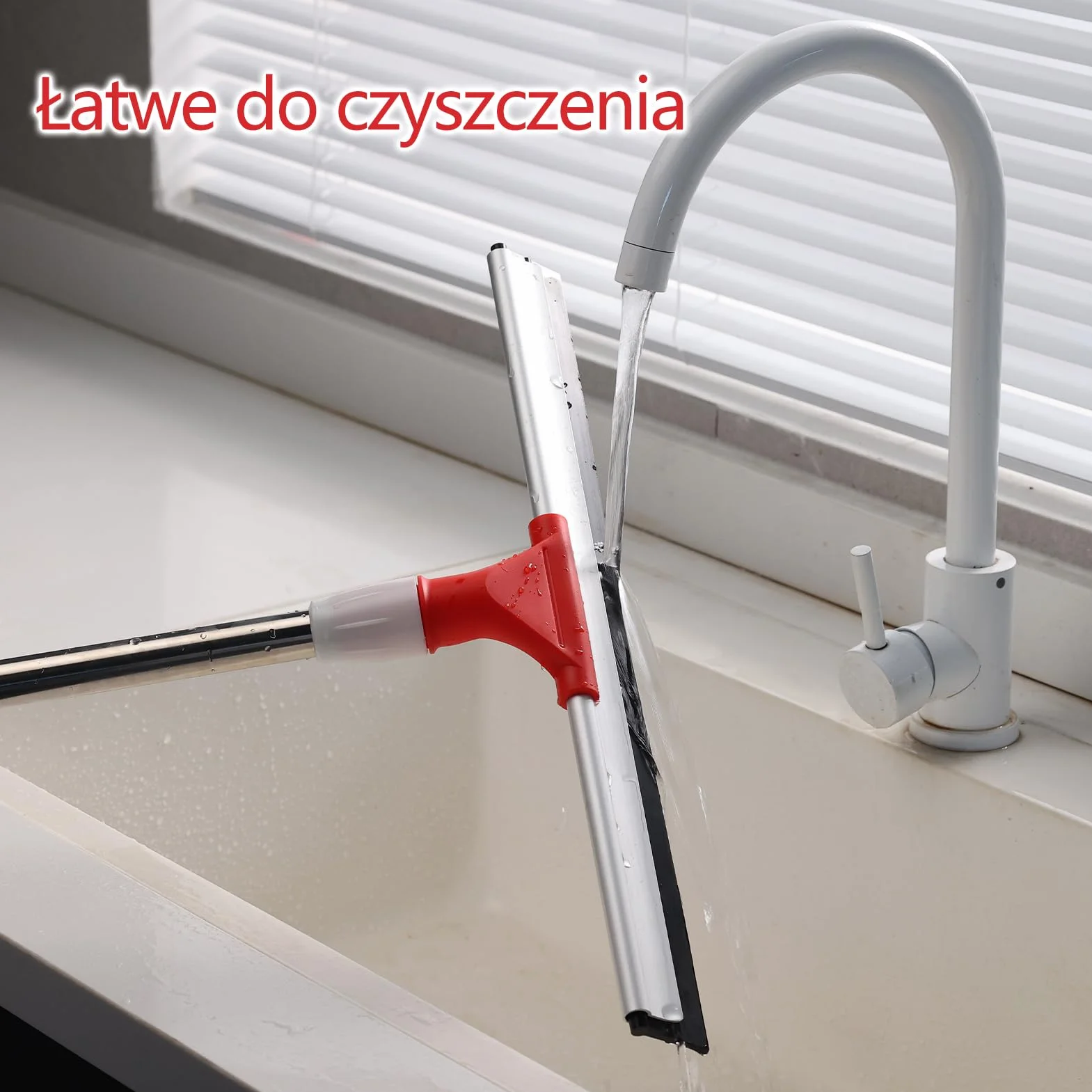 Mitclear 43cm Mop ze Ściągaczką do Podłogi z Przedłużanymi Drążkami 147cm, Gumowa Miotła Wodna do Podłóg