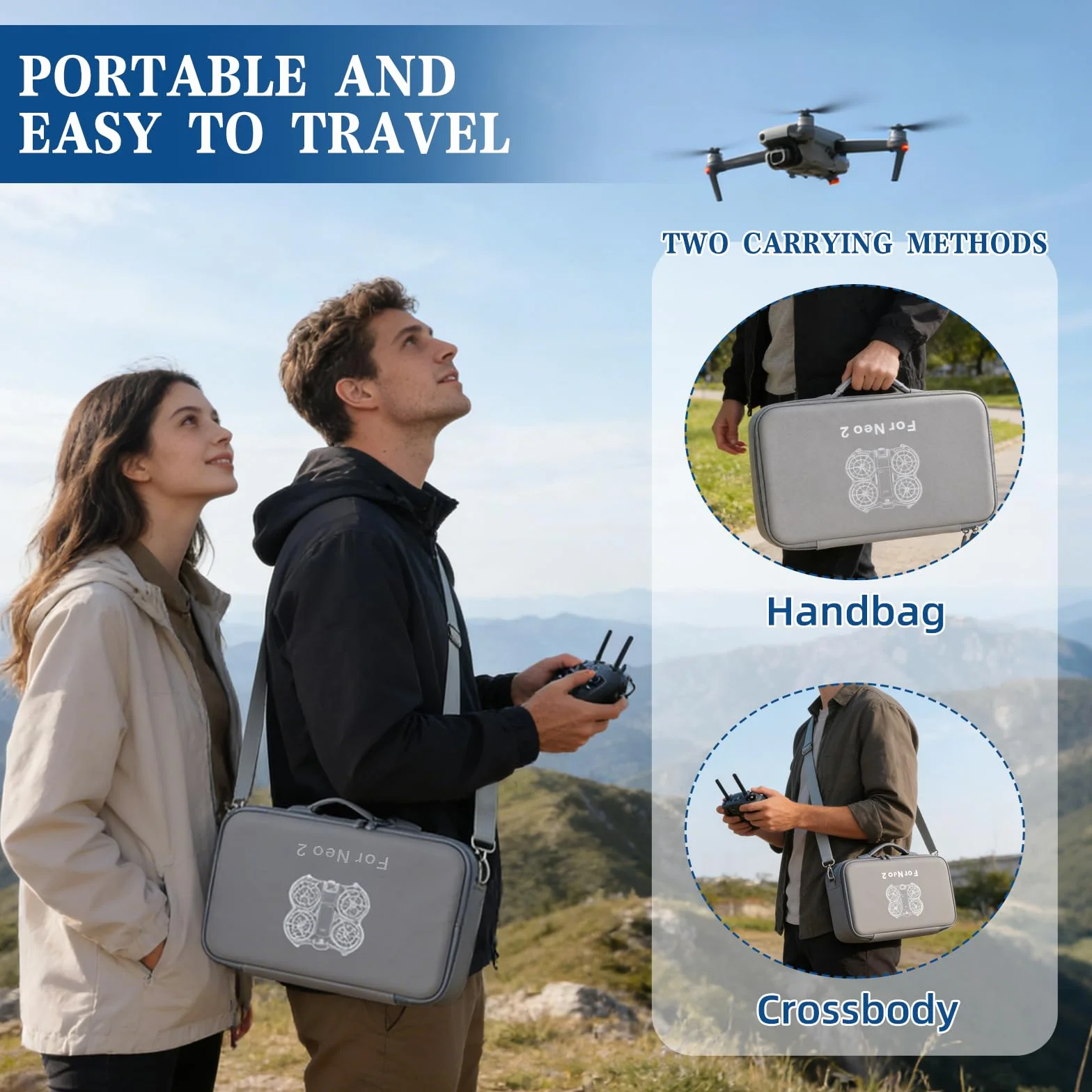 Etui do Neo 2 Fly More Combo, torba do przechowywania akcesoriów DJ Neo 2, materiał PU, z paskiem na ramię, NEO 2 drone/zdalne sterowanie RC-N3 / akumulatory/akcesoria, ochrona przechowywania