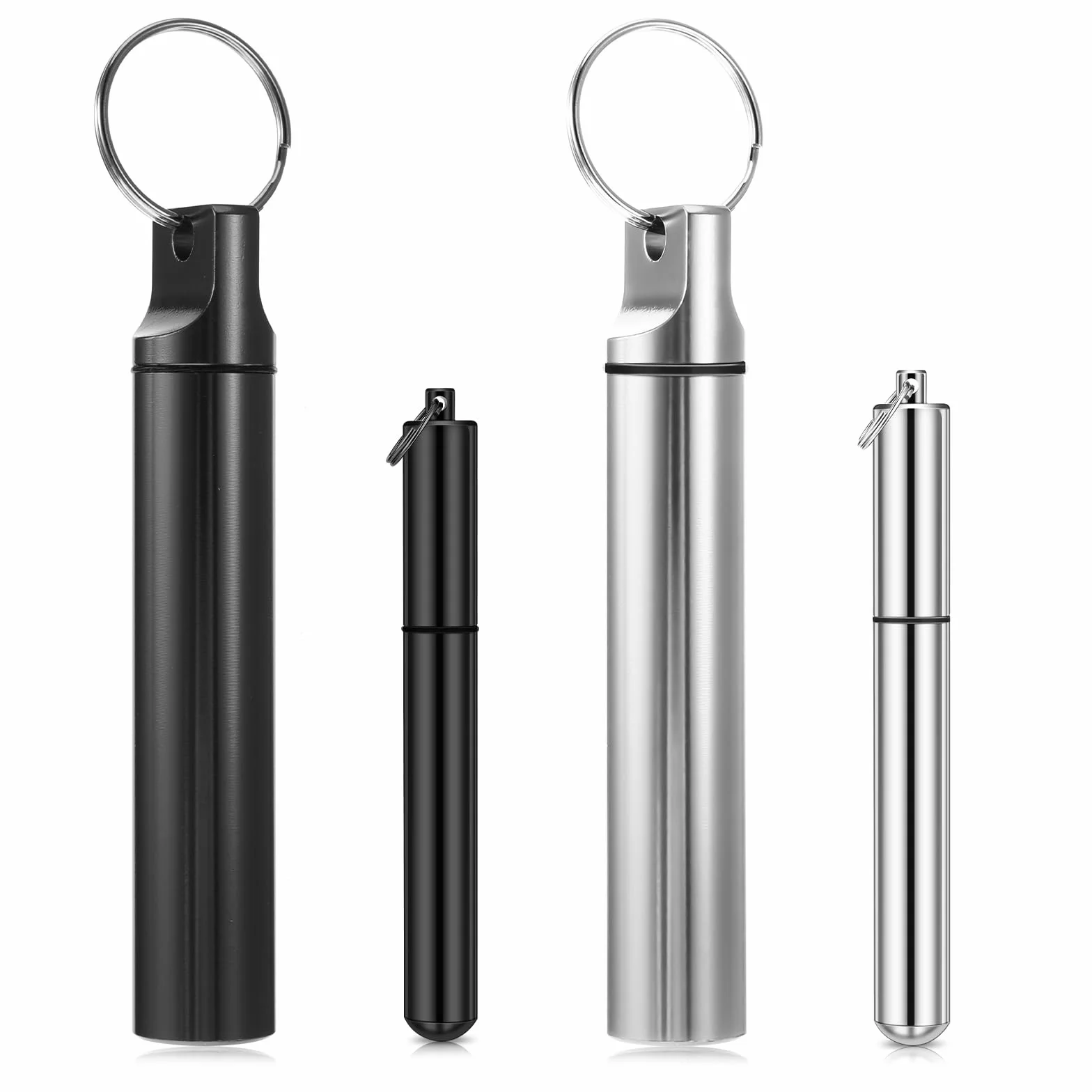 Przenośny uchwyt na wykałaczki, 4 sztuki, mini metalowe pudełko na wykałaczki, wodoszczelne etui na wykałaczki, pojemnik na wykałaczki z breloczkiem do kluczy, uchwyt na wykałaczkę w podróży, pikniku
