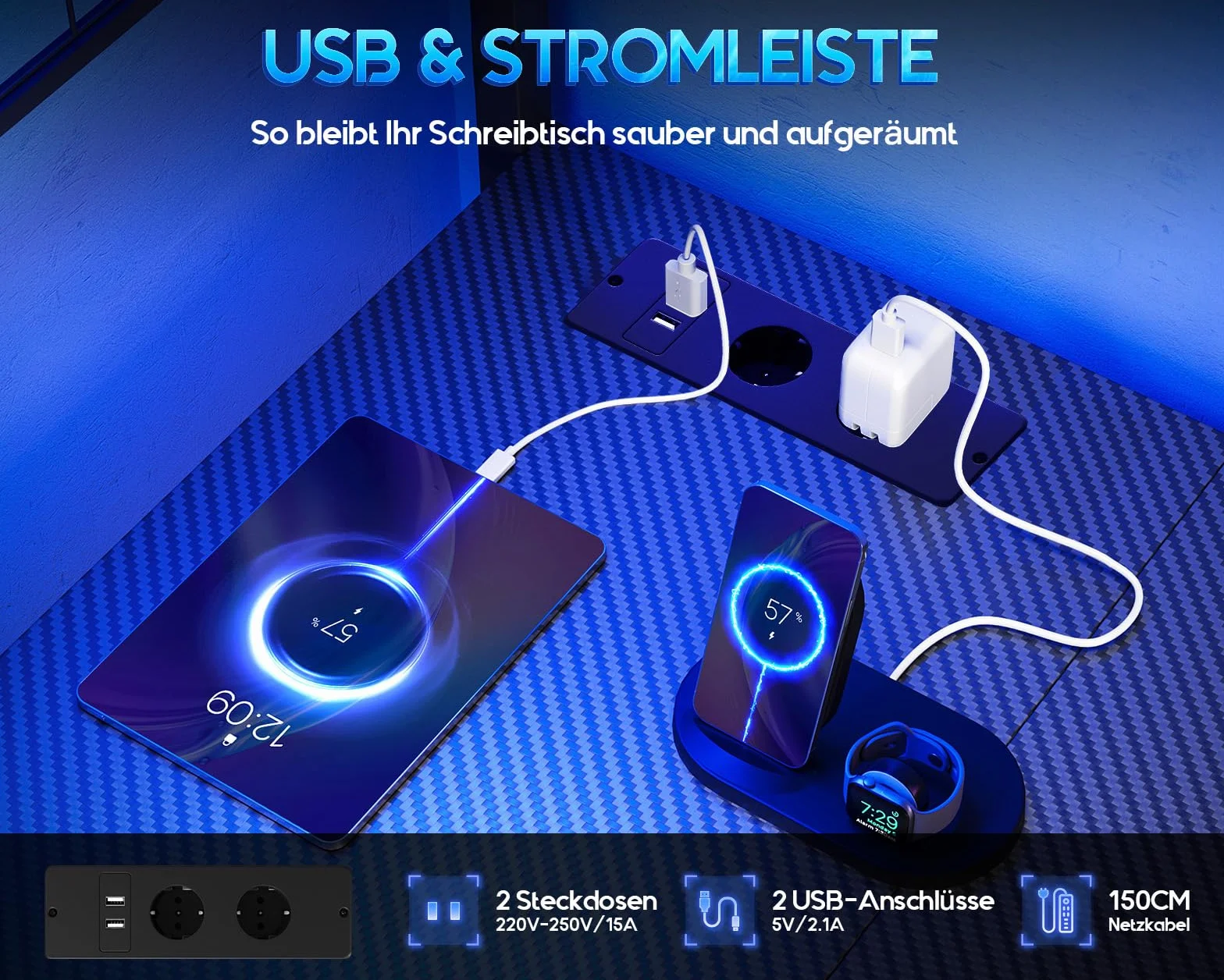 Coleshome Biurko Gamingowe z LED, Odwracalny Stół do Gier z Szufladami i Gniazdkami, Narożne Biurko z Miejscem do Przechowywania (Czarny Węglowy, 110×80 cm)