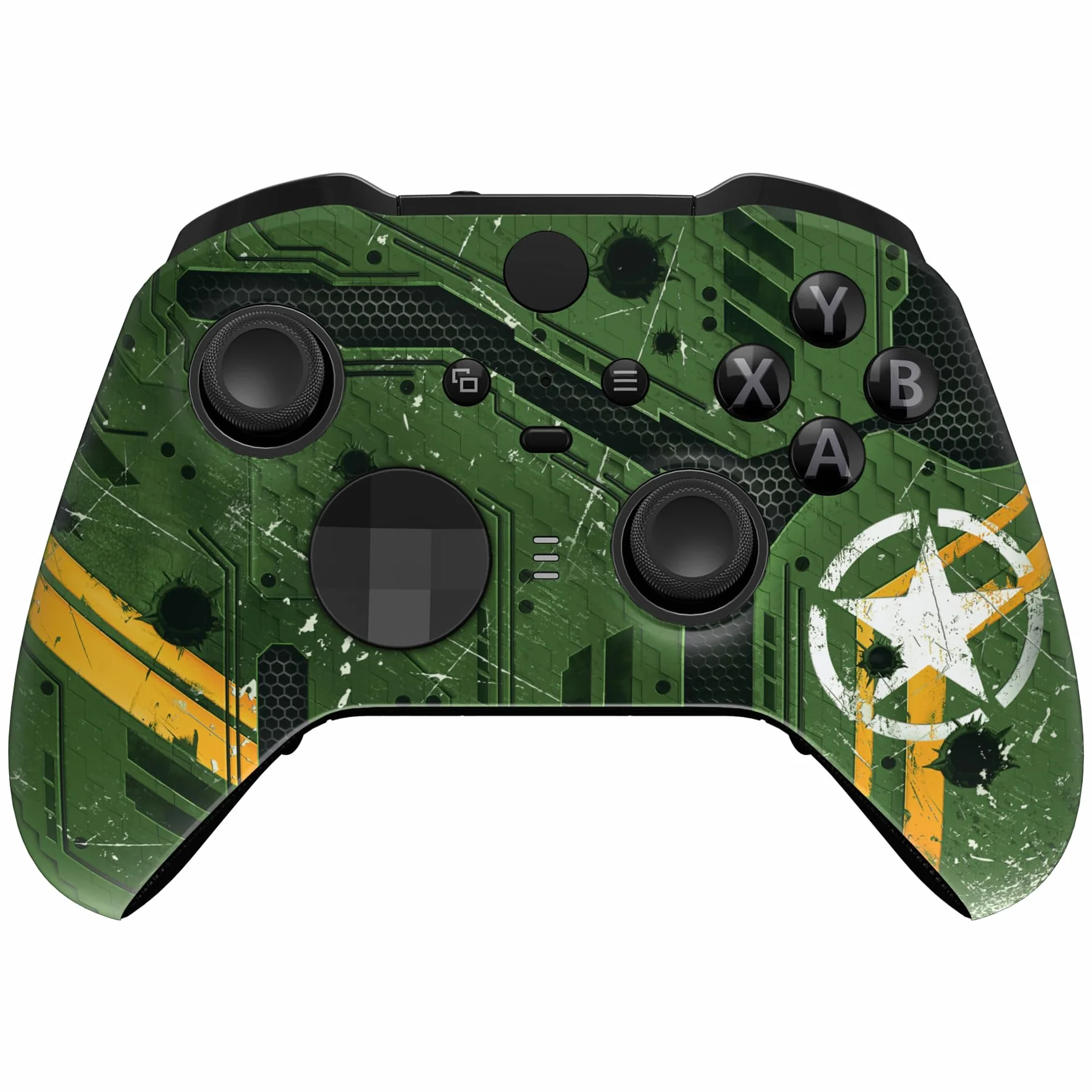 eXtremeRate Army Mecha Soft Touch Grip Błyszcząca Osłona Płyty Czołowej, Zestaw Zamienny Obudowy Shell Case Przedniej dla Xbox One Elite Series 2 Controller Model 1797 - Thumbstick Accent Rings Dołączony
