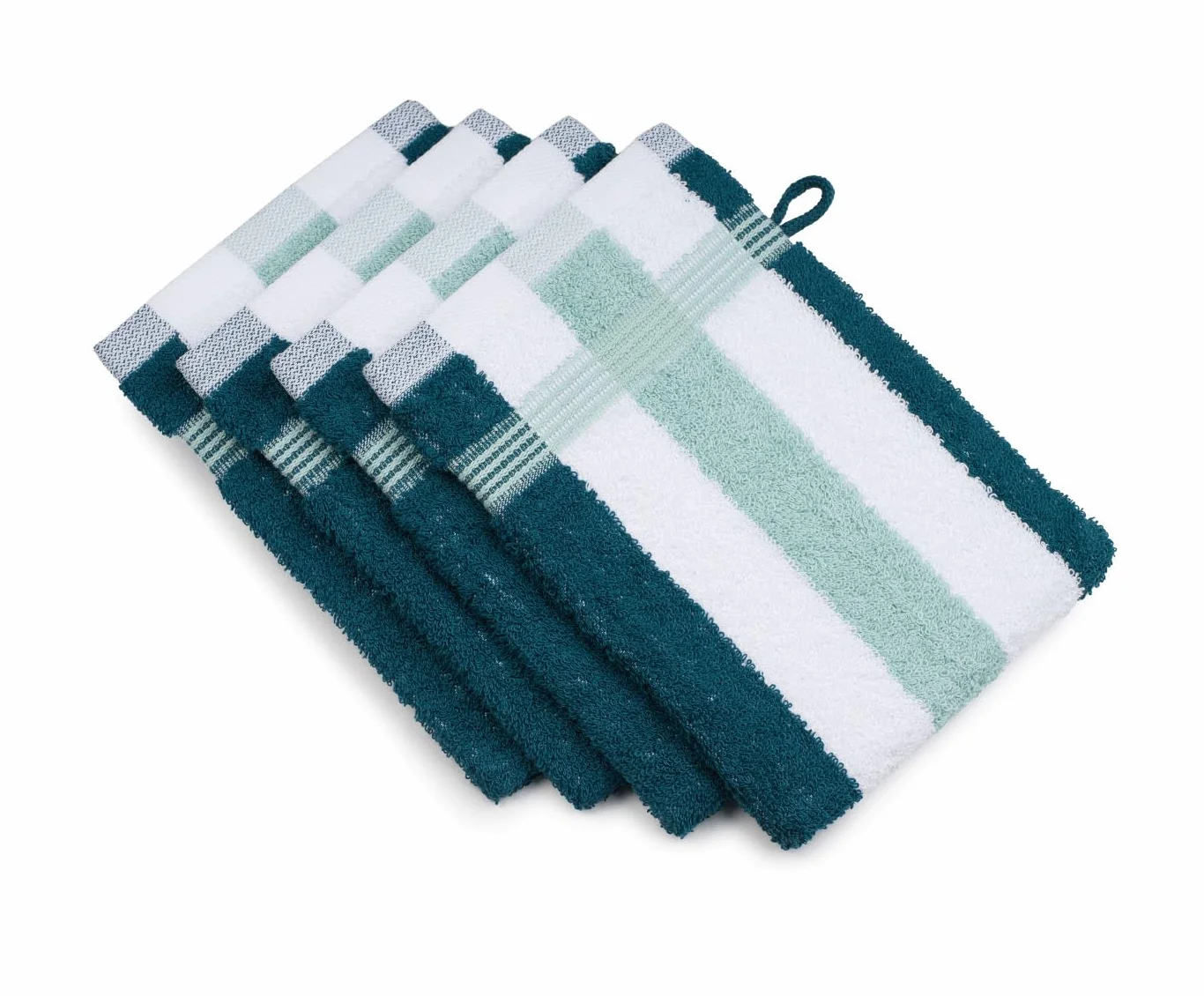 Gözze Waschhandschuh, 4er Set, 17/24 cm, New York Streifen, benzyna/biała/mięta