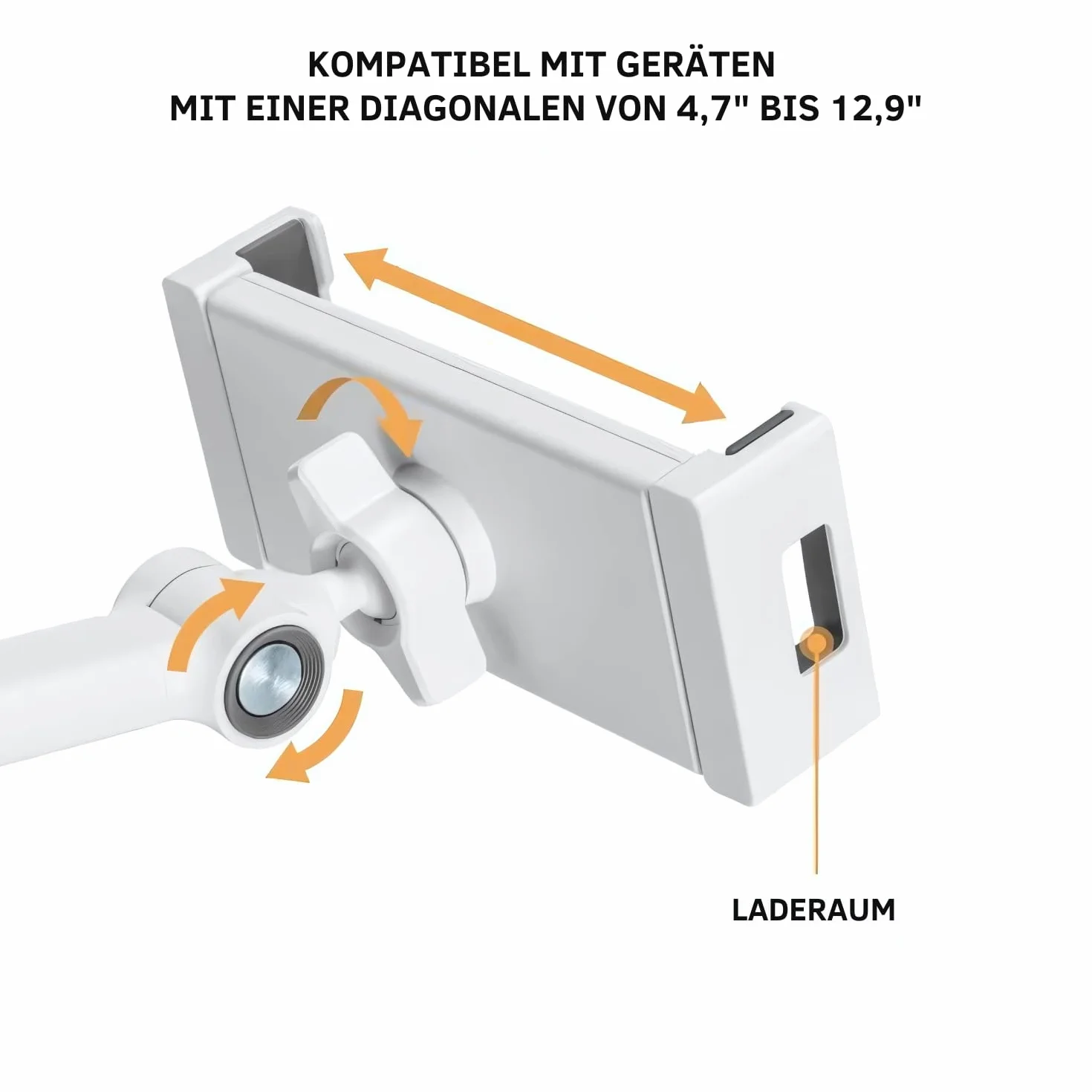Spacetronik Stojak na tablet, aluminiowy uchwyt biurkowy na tablet, obrotowy, składany, z podkładkami antypoślizgowymi, przepustem kablowym (biały)