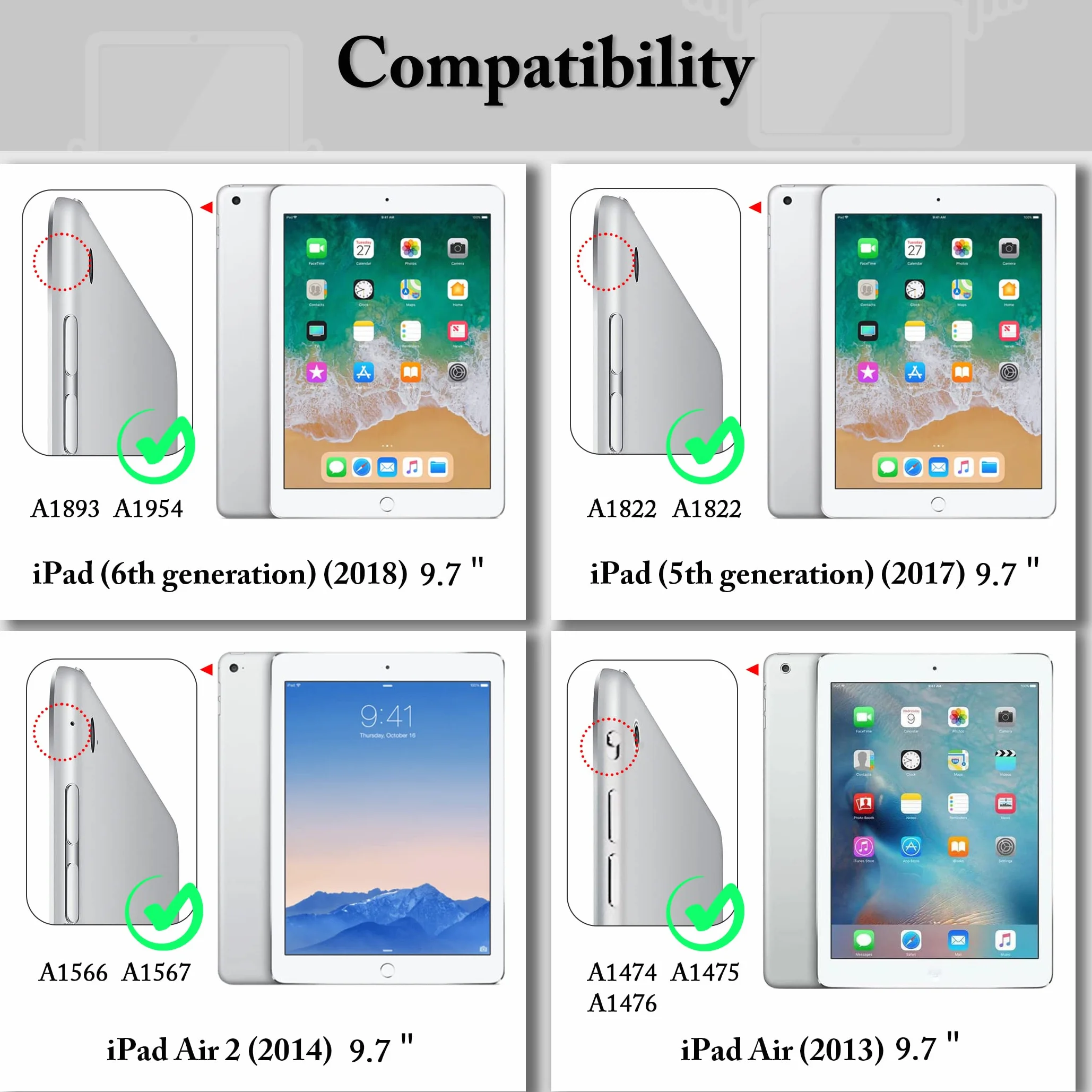 EasyAcc Etui na iPada 9,7 cala 6. generacji/5. generacji (nie do iPada Air 5. generacji) / iPad Air 2 / iPad Air ze stojakiem ochronnym pokrowiec, twardy futerał PC do iPada 9,7 2018 2017, czarny