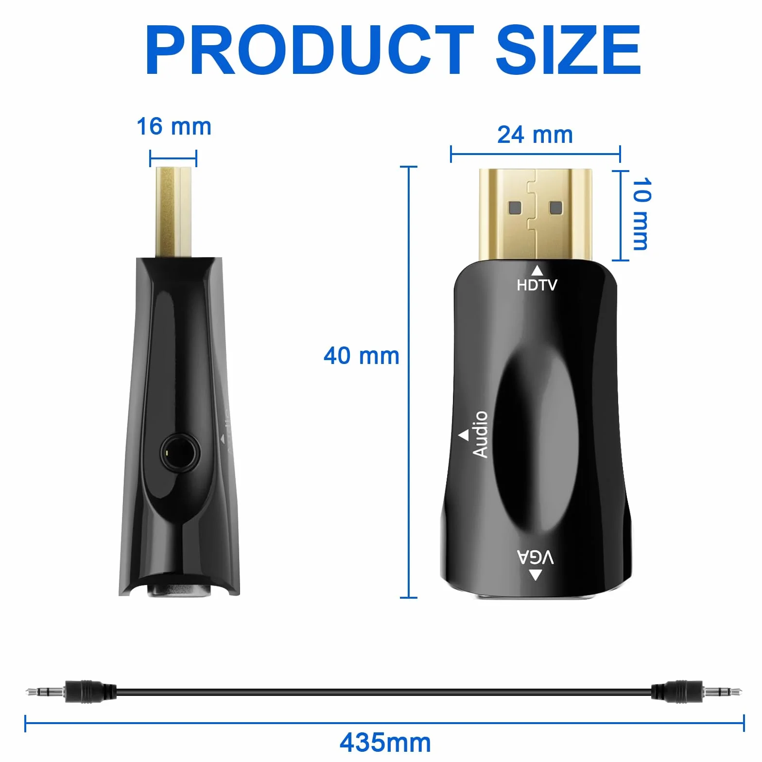 HENGBIRD adapter HDMI na VGA 2 sztuki z kablem audio dla PC, laptopa, monitora, projektora Full HD 1080P adapter HDMI na VGA z 3,5mm złączem klinowym przenośny do biura, szkoły i domu