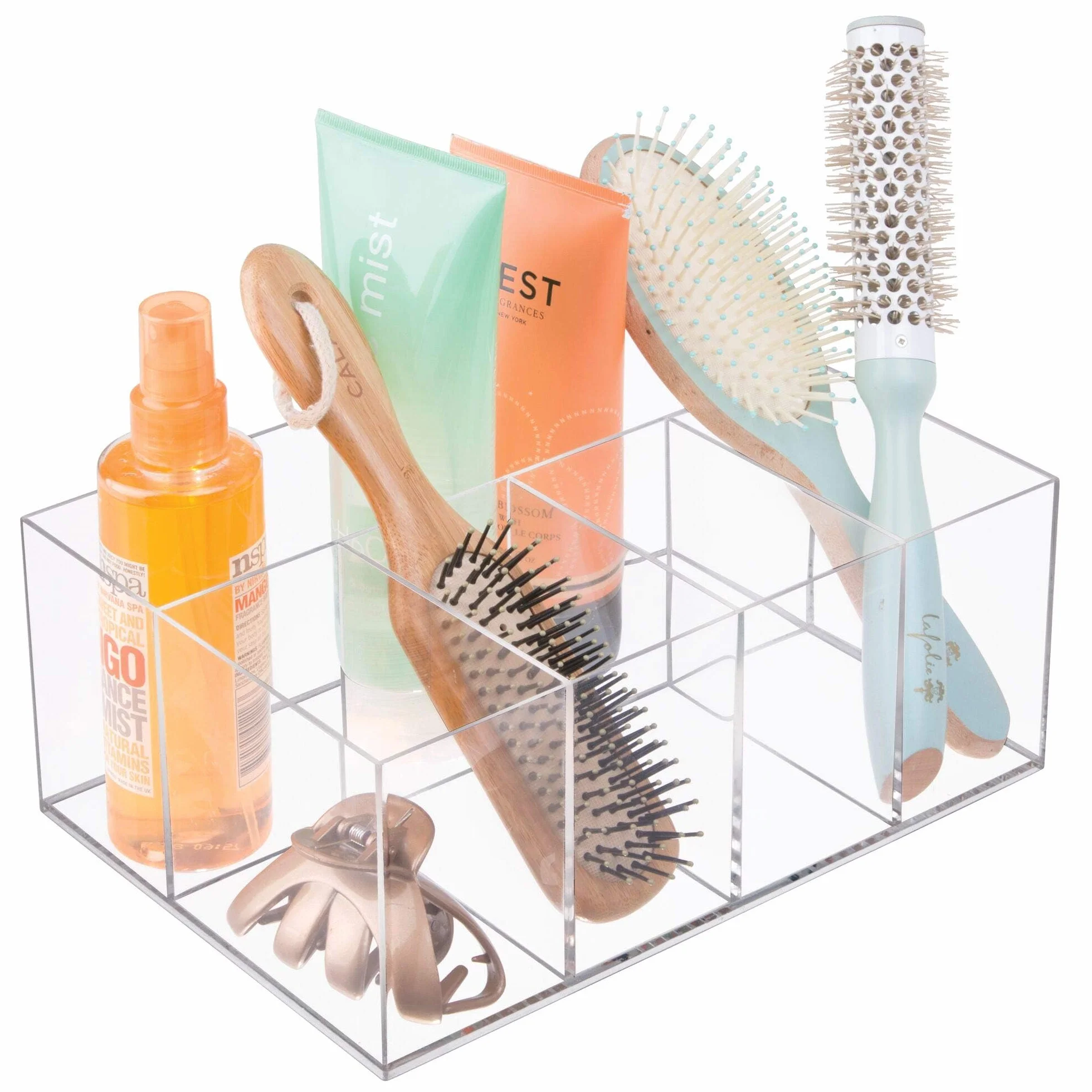 iDesign 5-komorowy plastikowy organizer do przechowywania w łazience, kolekcja Clarity – 25 cm x 17,5 cm x 10,2 cm, przezroczysty