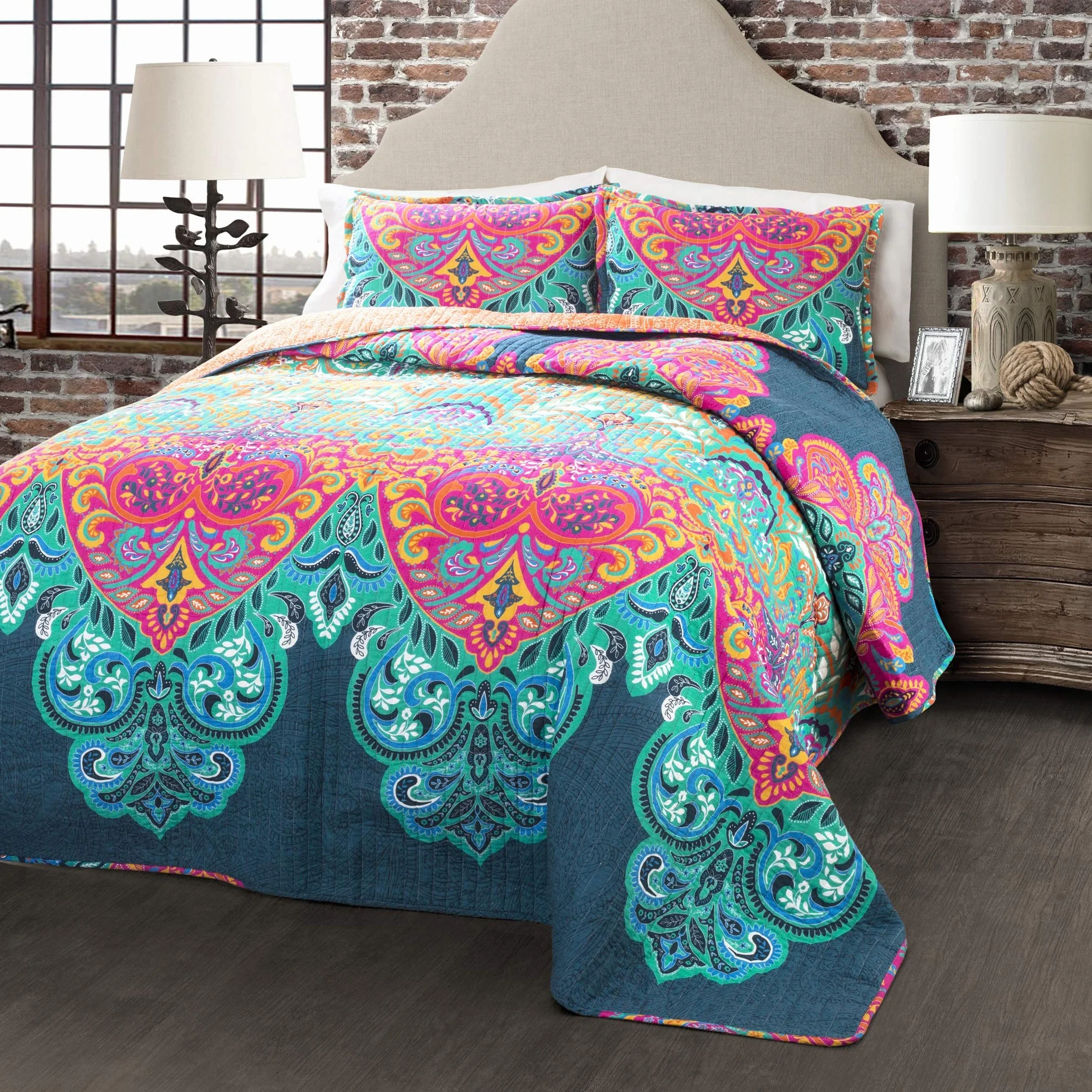 Lush Decor Dwustronny 3-częściowy zestaw pościeli, bawełna, turkusowy i granatowy, pełny/queen