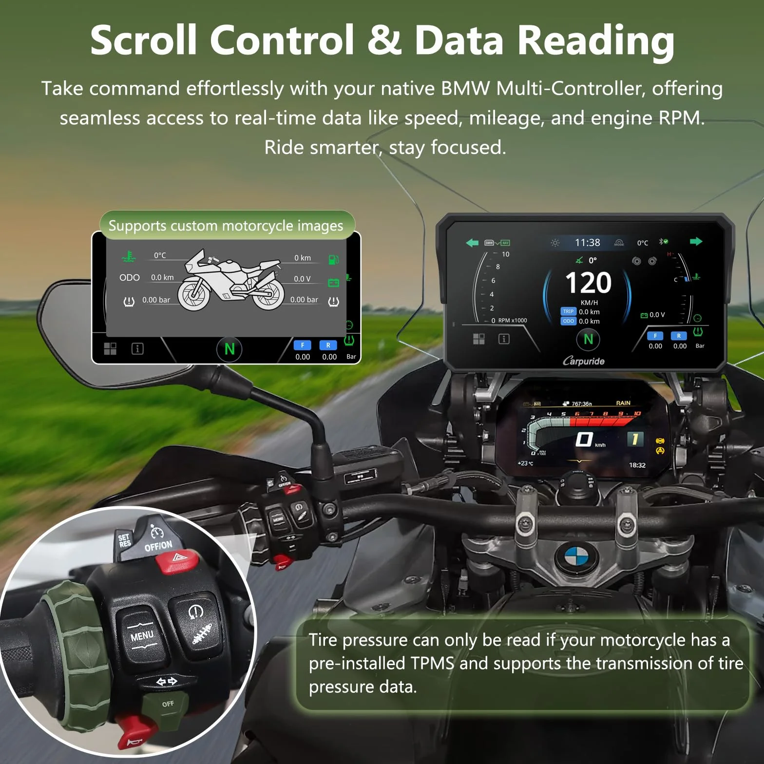 Carpuride W602BS Pro CarPlay Ekran do BMW Motocykli, Natywna Kontrola Koła Wonder & Odczyt Danych, 6,25" Wodoodporny Ekran Dotykowy, CarPlay & Android Auto, OTA, Podwójny Bluetooth, Interkom, Nawi.