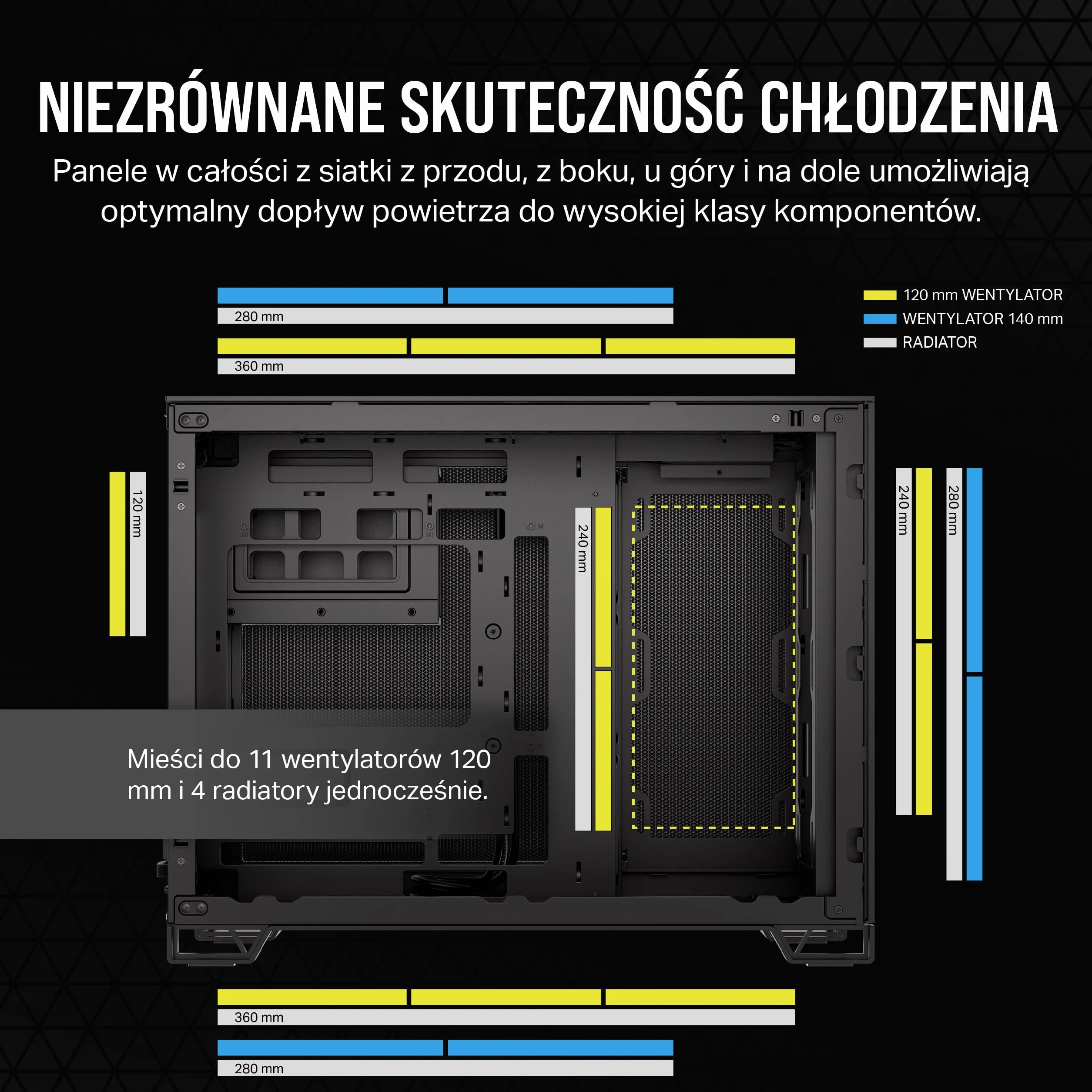 CORSAIR 2500D AIRFLOW Obudowa mATX PC - Brak Wentylatorów w Zestawie - Konstrukcja z Dwiema Komorami - Kompatybilna z Płytami Głównymi z Odwróconym Połączeniem - Czarny