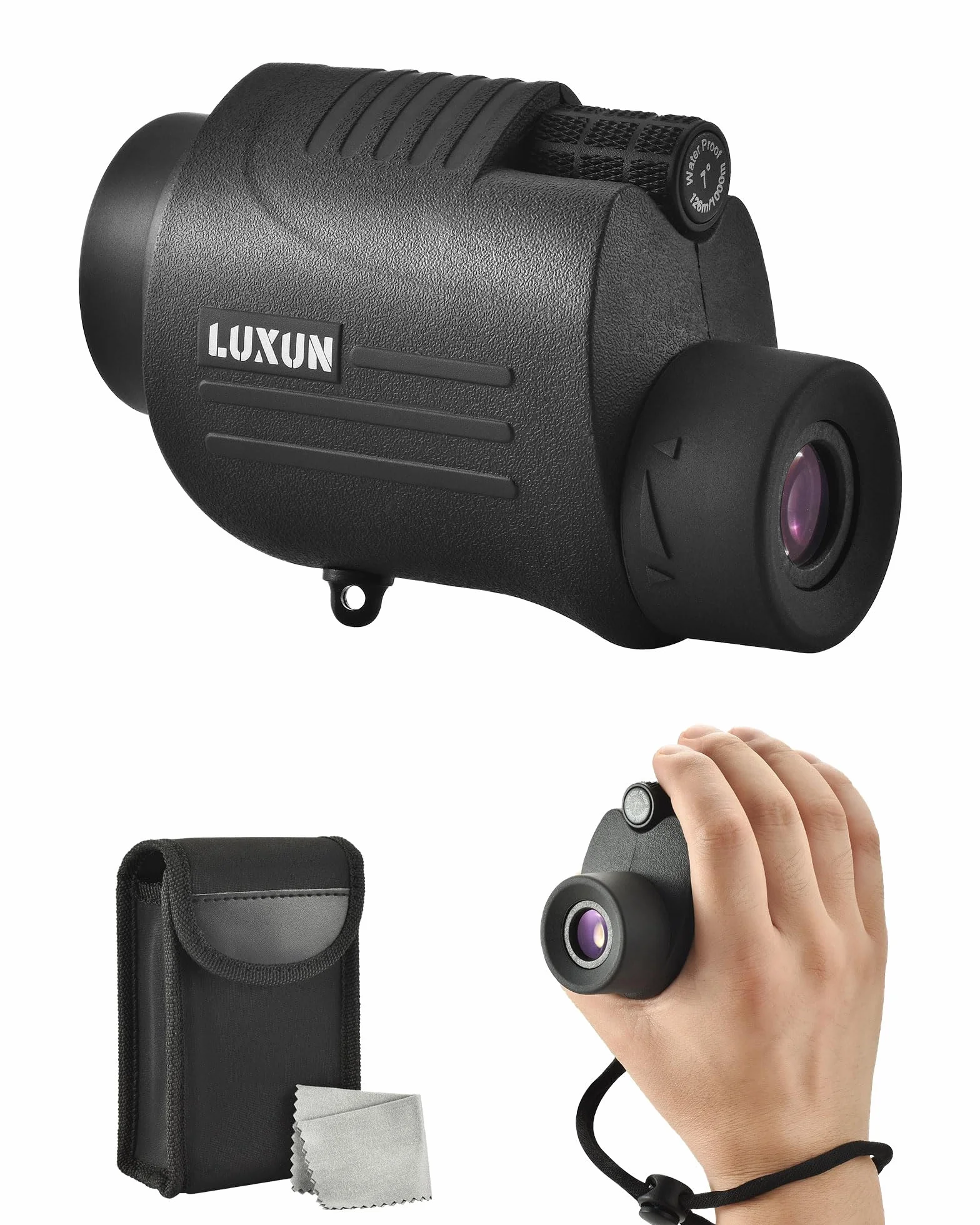 LUXUN Monokularowa lornetka 8 x 30 mini monokular, wodoszczelność IPX7, szkło BaK-4 i wielowarstwowe ulepszenie, łącznie z paskiem na rękę i torbą transportową, czarna