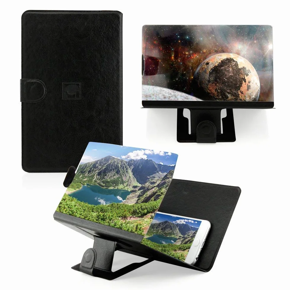 Uniwersalny przenośny składany smartfon 3D Screen powiększenie do wszystkich rodzajów smartfonów. Lupa powiększająca ekran smartfona z efektem 3D. CZARNA