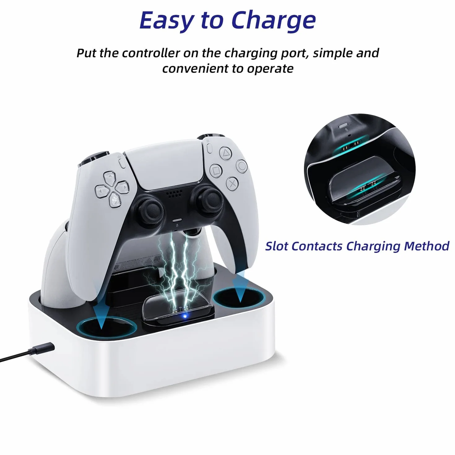 Mcbazel Stacja ładująca kontrolera do PS5, podwójna ładowarka, ochrona przed przegrzaniem, potrójna ochrona z wyświetlaczem LED do kontrolera PlayStation 5 DualSense, biała