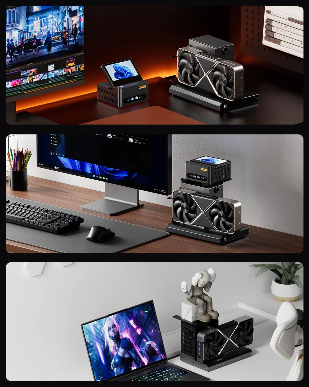 AOOSTAR EG01 eGPU Stacja dokująca z OCuLink, Stacja dokująca do zewnętrznych karta graficznych GPU, PCIex16(PCIe4.0x4), 150W DC, obsługuje zasilacze ATX/SFX, do mini pc/laptopów/kart graficznych