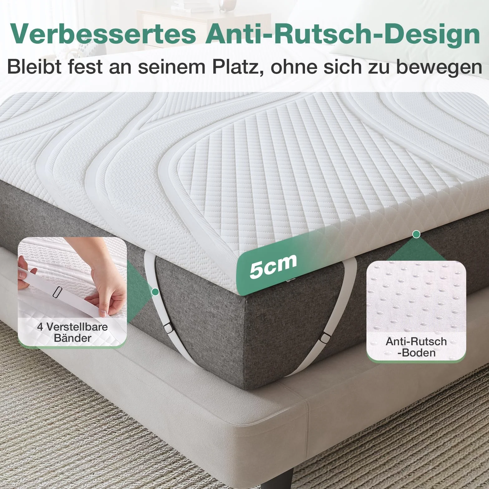 Novilla Topper Viscoelastic 140x200 5 cm, żelowy materac, nakładka na materac z pianki Memory Foam Mattress, bambusowy topper, zdejmowany i nadający się do prania pokrowiec na materac, biały
