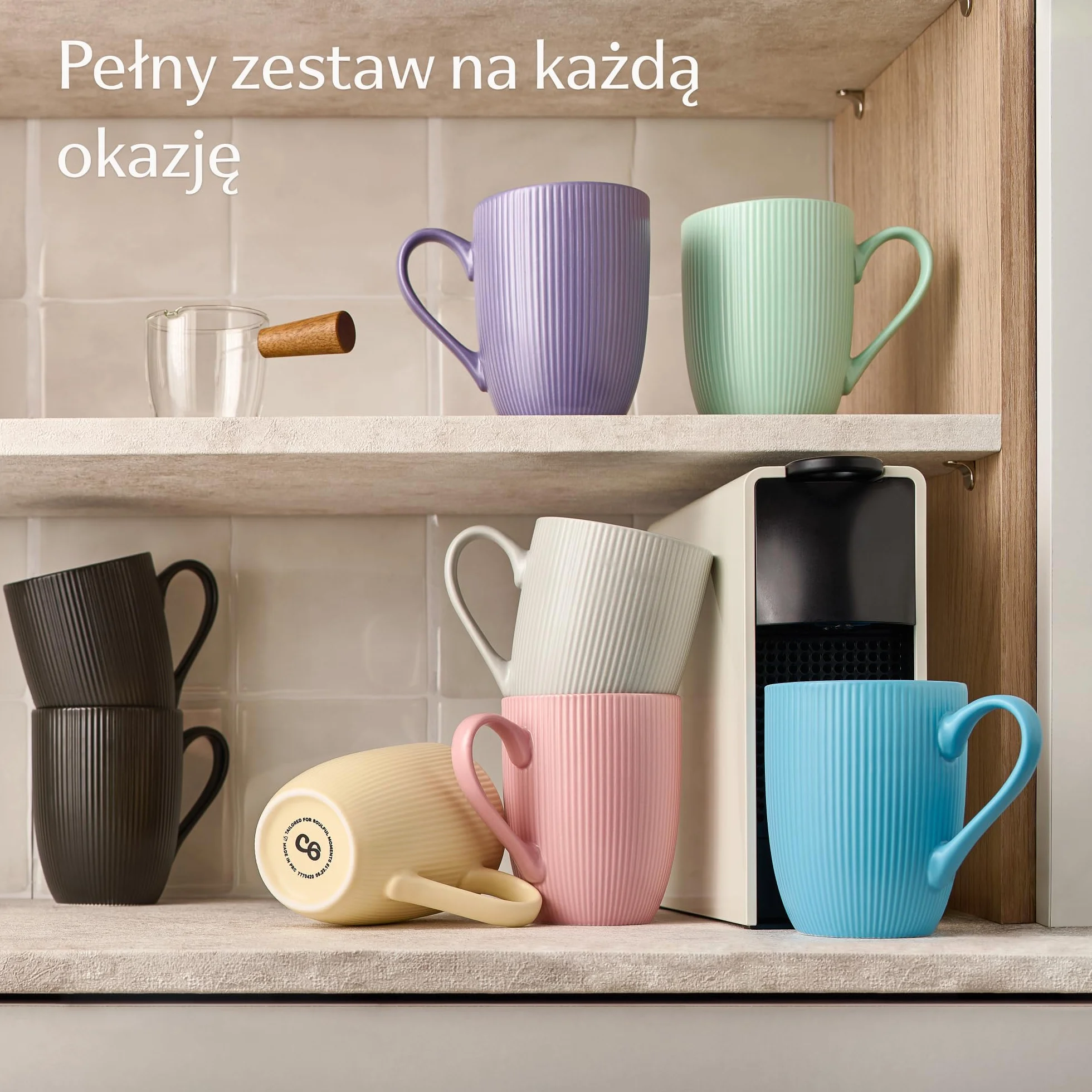 Cosumy Kawałki Zestaw 6 Pastelowych Kubków do Kawy - Unikalny wzór w paski - Matowy wygląd i ceramiczny kształt - Można używać w kuchence mikrofalowej - Można myć w zmywarce