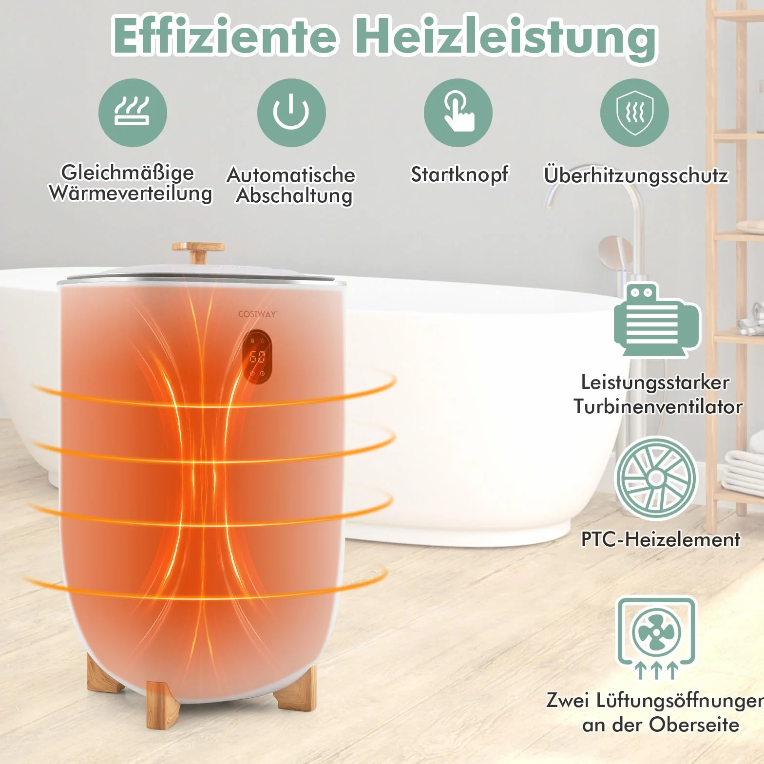COSTWAY Suszarka do ręczników 35L, elektryczna z timerem 20-90 min, tryb 2-5H, automatyczne wyłączanie