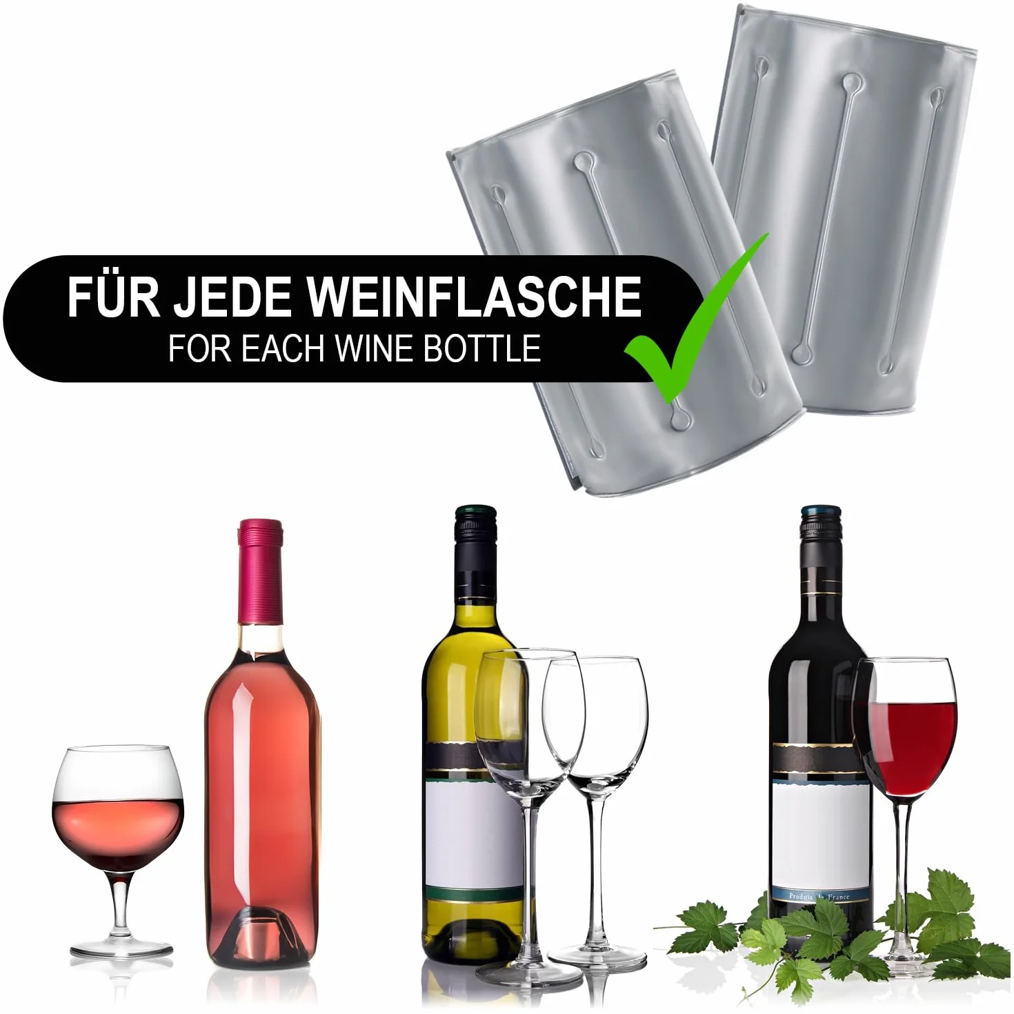 COM-FOUR® 2x chlodziarka do butelek w podrózy - tuleja chlodziarki do wina z szybkozlaczem - tuleja chlodzaca do chlodzenia piwa, wina i napojów bezalkoholowych (02 szt. - szary)