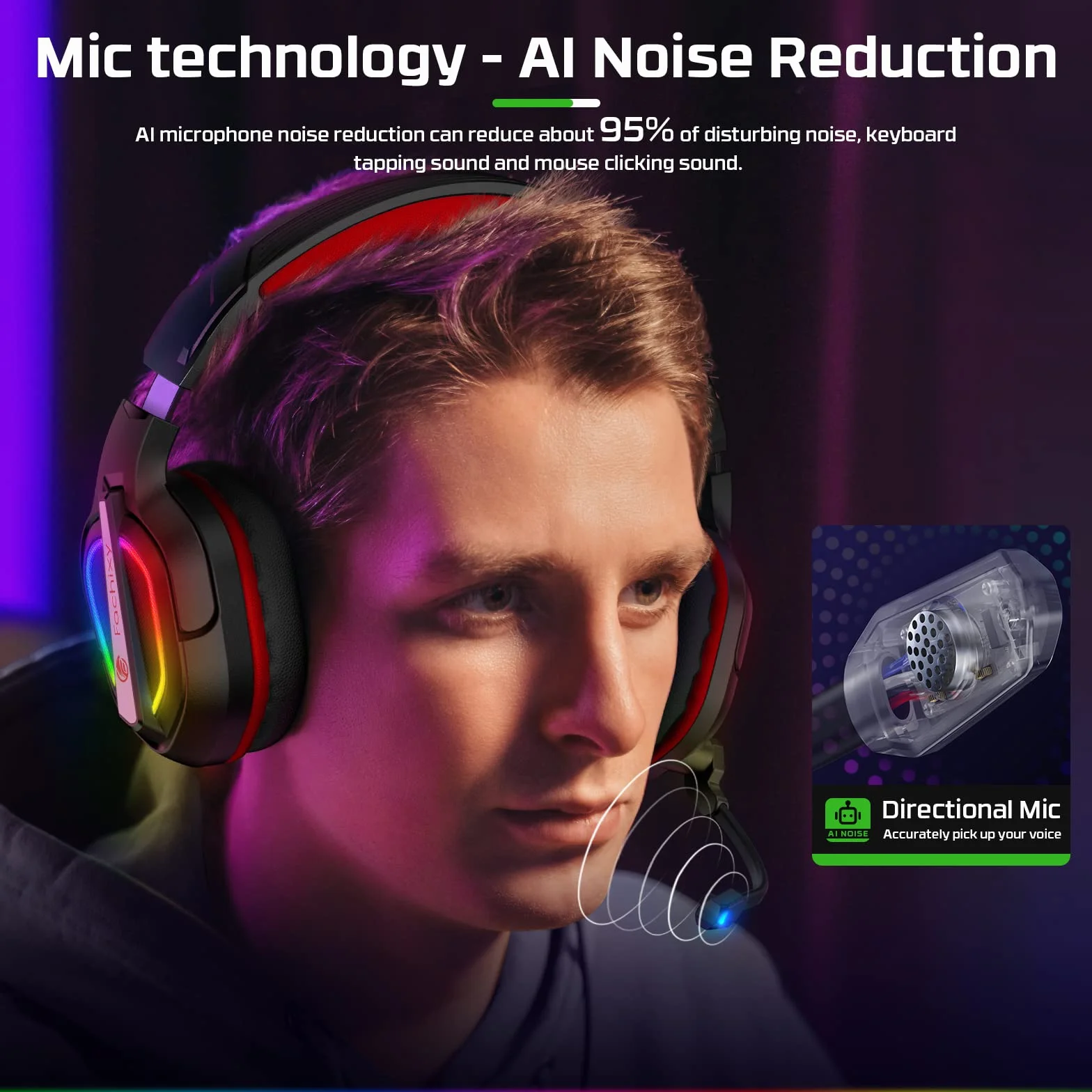 Fachixy FC200 Zestaw słuchawkowy do gier PS4 PS5 PC Xbox Nintendo Switch RGB Mikrofon Niebieski Czerwony