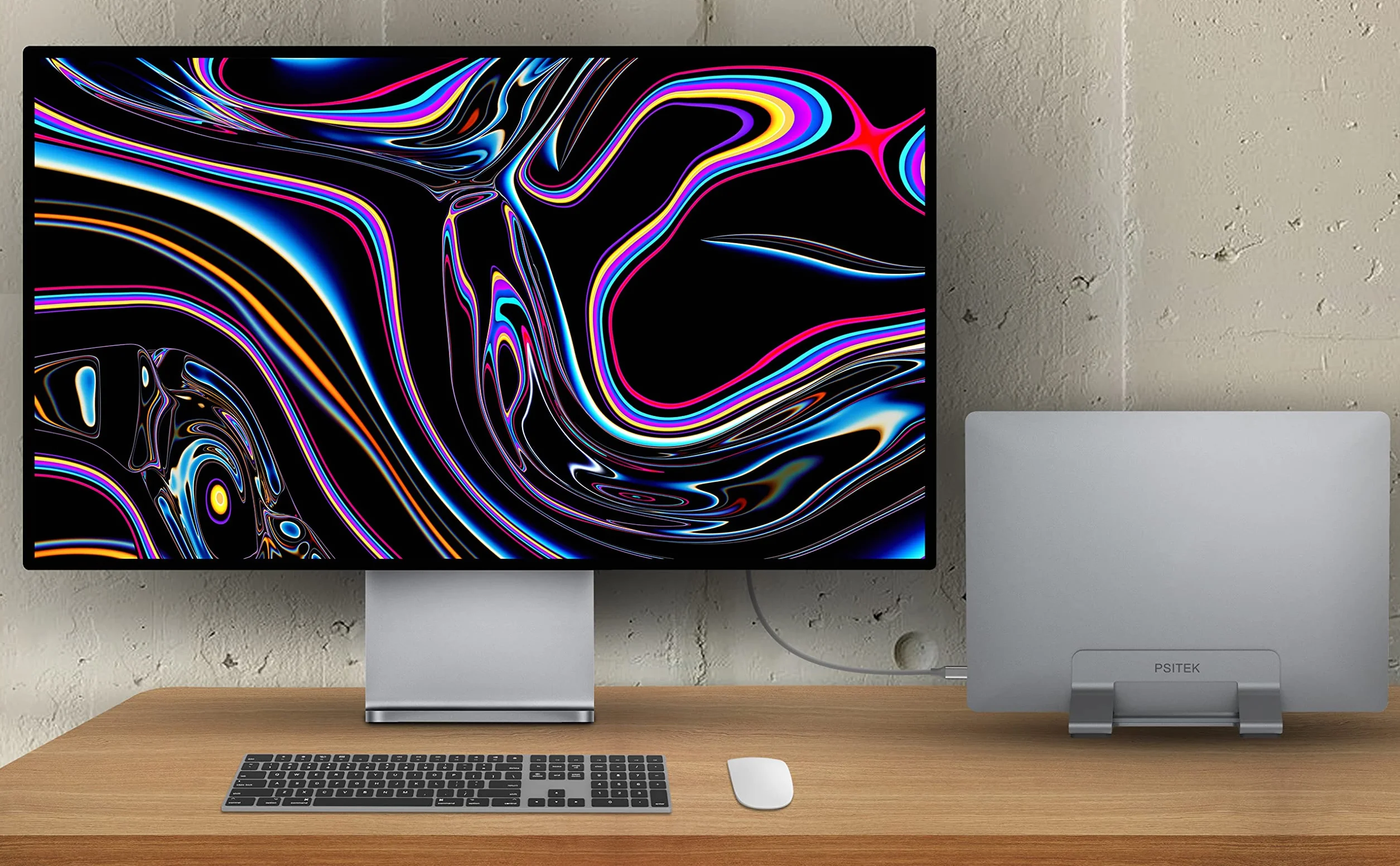 Aluminiowy Pionowy Stojak na Laptopa z Uchwytem Dokującym, Regulowana Szerokość Szczeliny 12-42mm, Oszczędność Miejsca na MacBooka i Laptopy