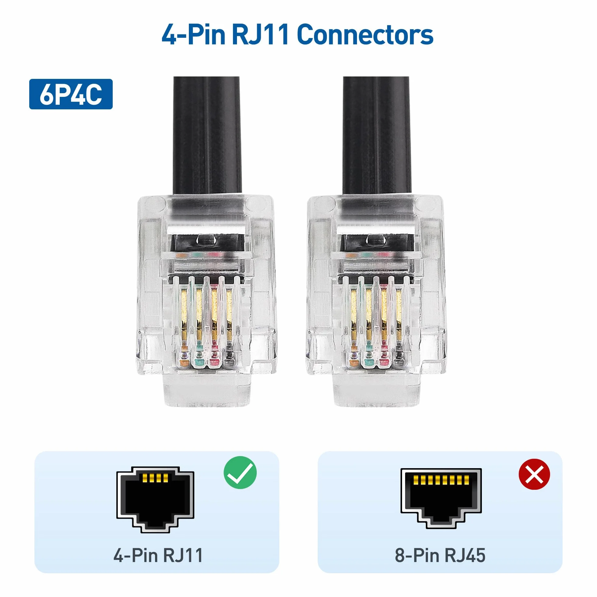Cable Matters 2-Pack, RJ11 Kabel w kolorze czarnym - 1m