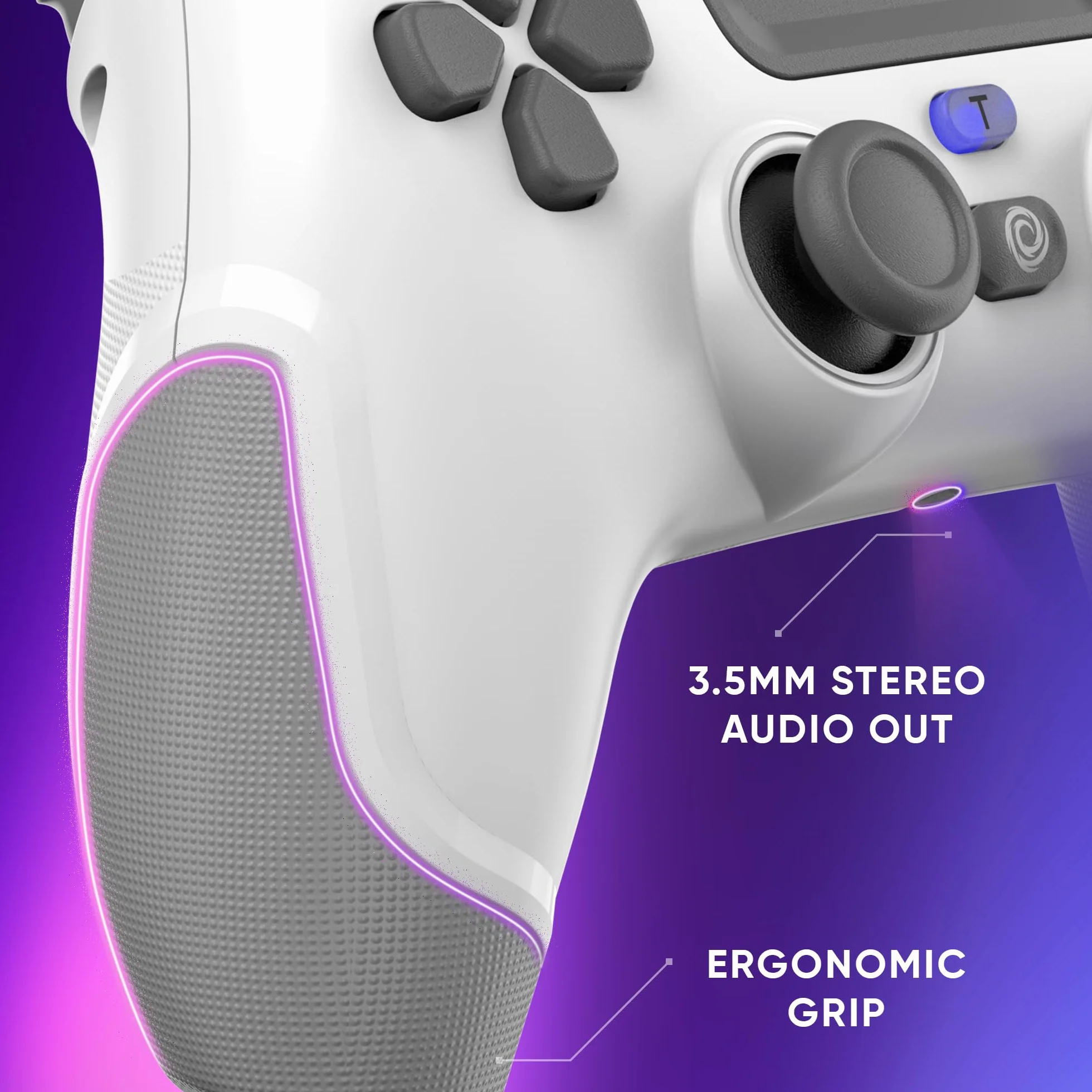 Oniverse Bezprzewodowy kontroler do PS4 PS3 PC Android iOS, joystick z efektem hali, akumulator 1000 mAh, Revolt White