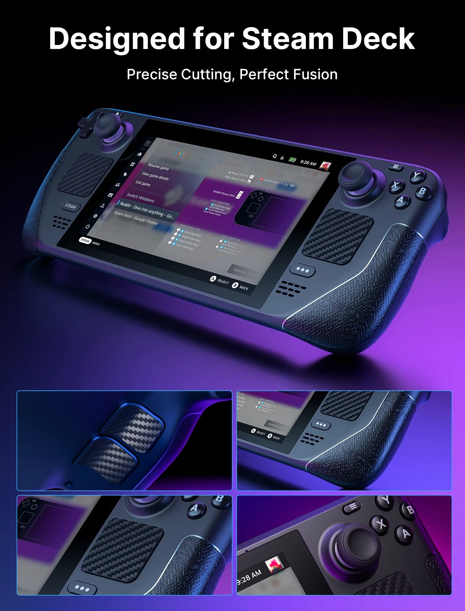 JSAUX Zestaw naklejek skórnych dla Steam Deck/OLED, antypoślizgowe, osłona touchpada, nakładki na kciuk, ochraniacze na dotyk z przodu