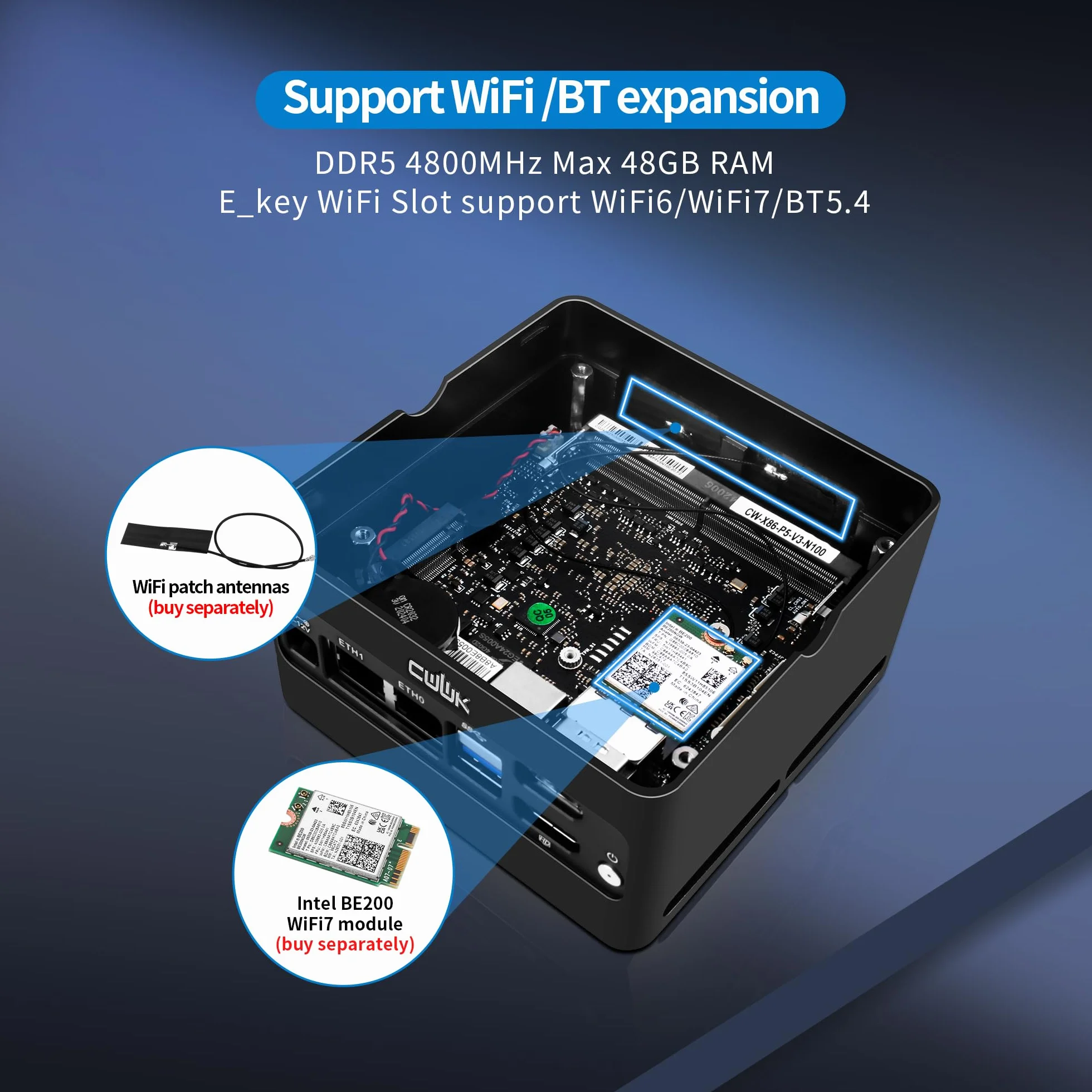 CWWK X86-P6 N150 Mini PC Pocket NAS, 4 Bay M.2 NVMe mini komputer z 2 x i226-V 2,5 GbE LAN, Micro PC Barebone DDR5, NO RAM/SSD/OS, obsługa WiFi7/BT5.4, możliwość rozszerzenia, 2 wyświetlacze, USB 3.2