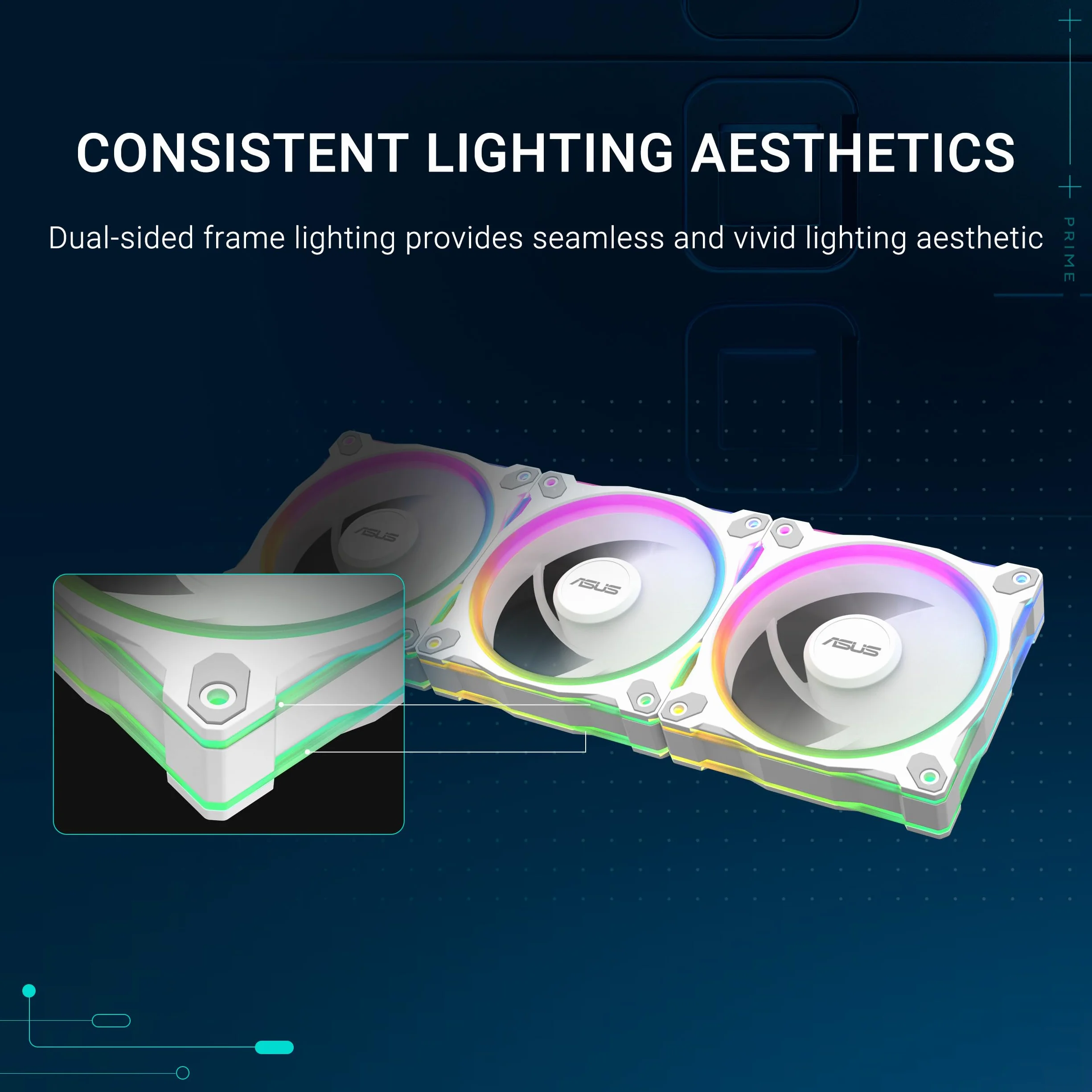 ASUS Prime MR120 ARGB Single Pack White Edition, wentylator PWM 120 mm, 20 LED ARGB, prędkość wentylatora 1600 obr./min, przepływ powietrza 58 CFM, grubość ramy 28 mm, Aura Sync