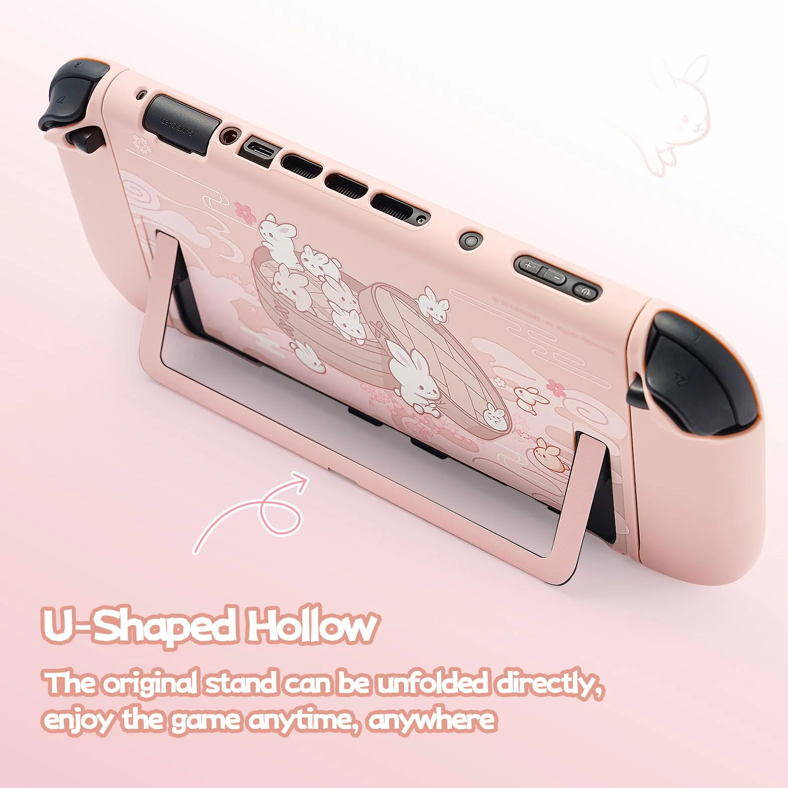 GeekShare Powłoka ochronna kompatybilna z Switch 2, Kawaii Cartoon dokowalna obudowa kompatybilna z Switch 2, odporna na zarysowania i amortyzująca wstrząsy pokrywa skórka - Królik Parowanej Bułeczki