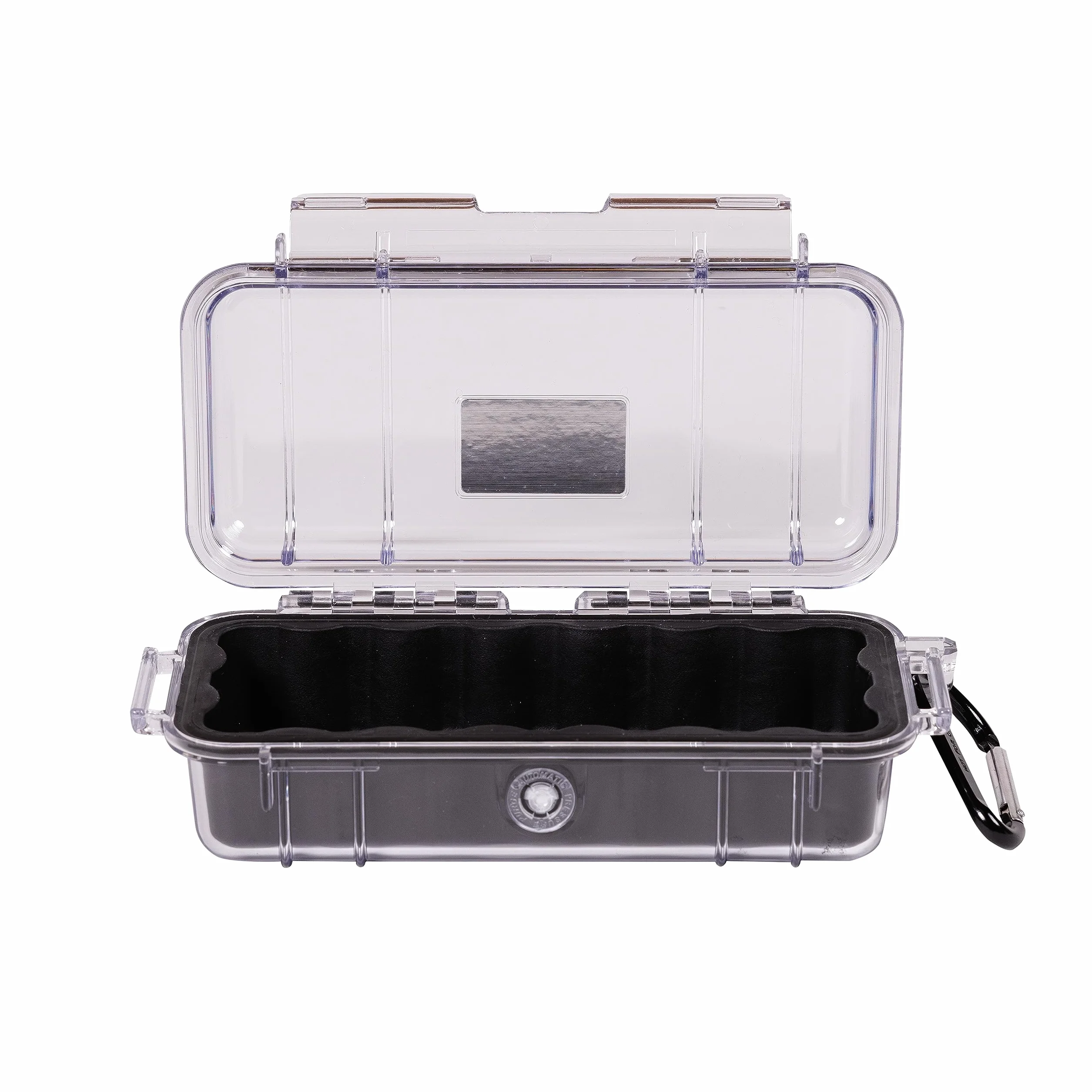 PELI 1030 Mała skrzynia podróżna na urządzenia elektroniczne, wodoszczelna i pyłoszczelna (IP67), pojemność 0,6 l, wyprodukowana w USA, przezroczysta/czarna wkładka