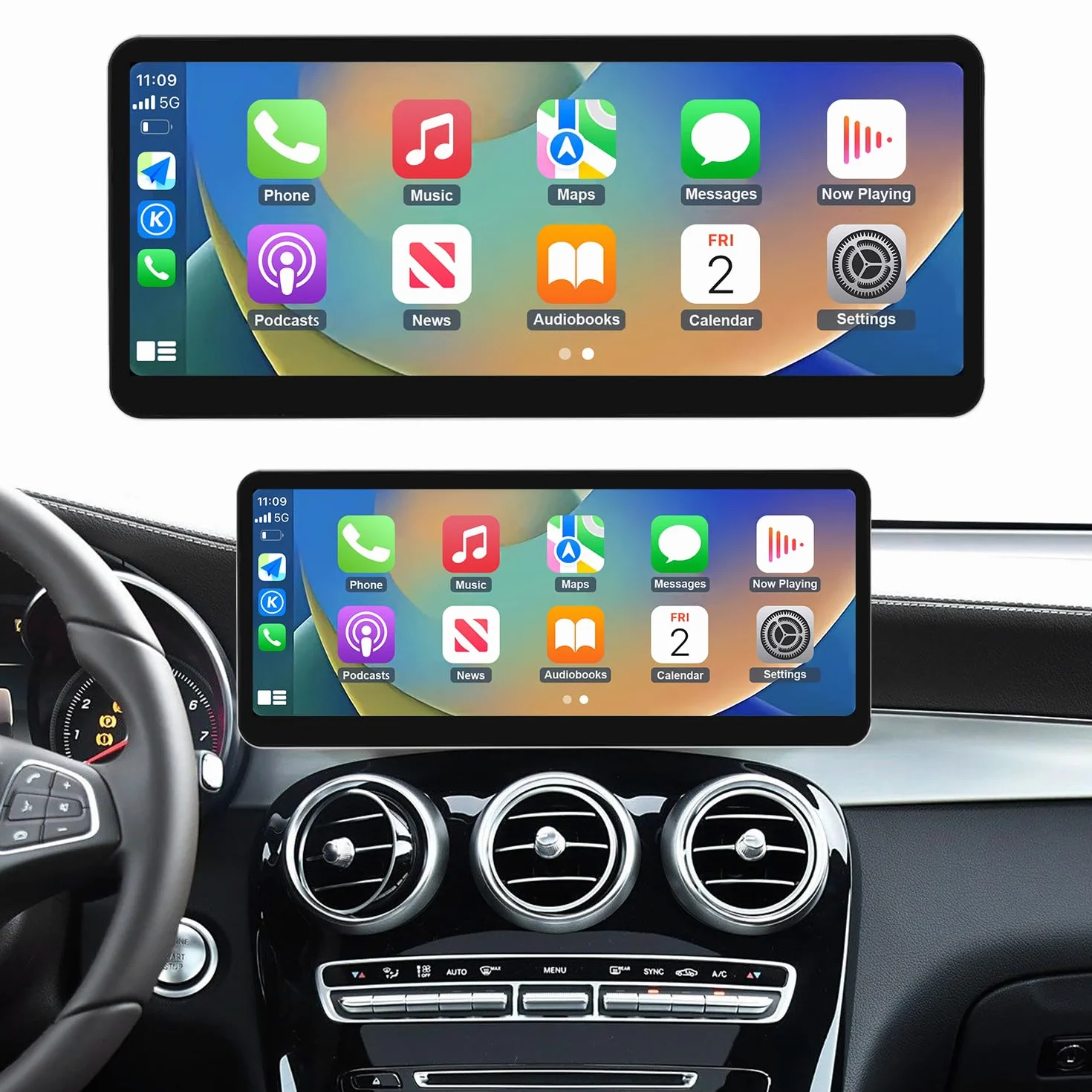 Road Top Ekran CarPlay, 12,3-calowe radio samochodowe stereo dla Mercedes Benz C GLC V W205 z NTG 5.0(2015-2018 rok), radio samochodowe z wąską ramką dla CarPlay/Android Auto