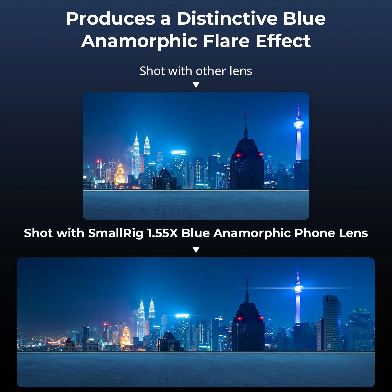 SMALLRIG 1.55XT Anamorphic Lens dla Phone, Panoramiczny Kinowy Obiektyw Blue Flare 2.76:1 do Klatki Telefonicznej z Mocowaniem T, Obiektyw Anamorficzny z Klipsem dla iPhone 15 14 13 12 serii - 3578B