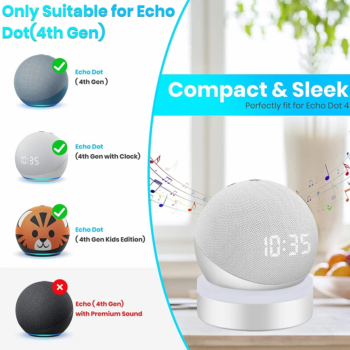 Do Alexa Echo Dot 4 luminescency uchwyt stojak na biurko, bez konieczności użycia śrub, akcesoria do głośników (Alexa Echo Dot 4, biały) WL808