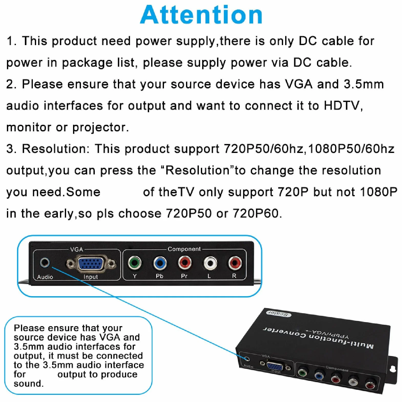 YPBPR VGA do Konwertera HDMI 1080P Adapter Konwertera Audio z Przełącznikiem Rozdzielczości dla Projektora HDTV Monitor PC Laptop DVD (wtyczka UE)