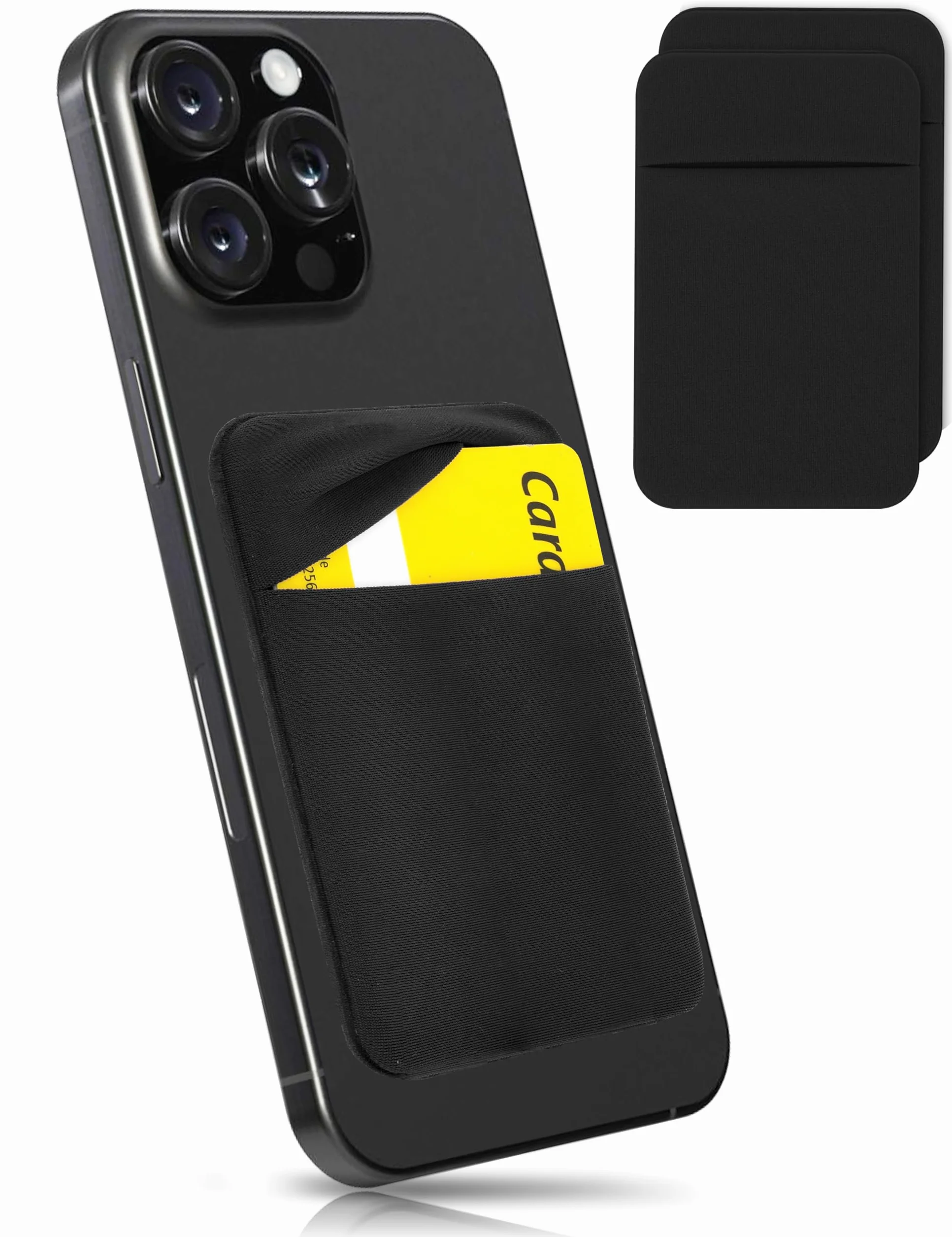 MyGadget 2X etui na karty - antysygnał RFID - Elastyczna samoprzylepna kieszeń z klapką na smartfon Uniwersalny portfel na dokumenty i etui czarne