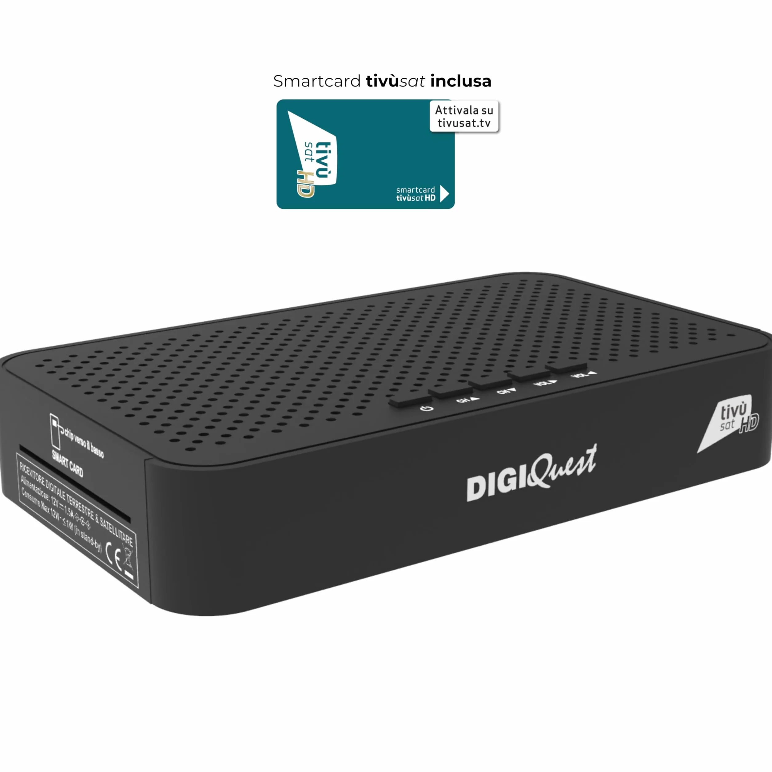 DIGIQUEST Dekoder Combo tivùsat Maximo | DVB-S2 i DVB-T2 | Pilot 2 w 1 | Smartcard tivùsat w zestawie | HDR10 / HLG | Aktywowana funkcja nagrywania
