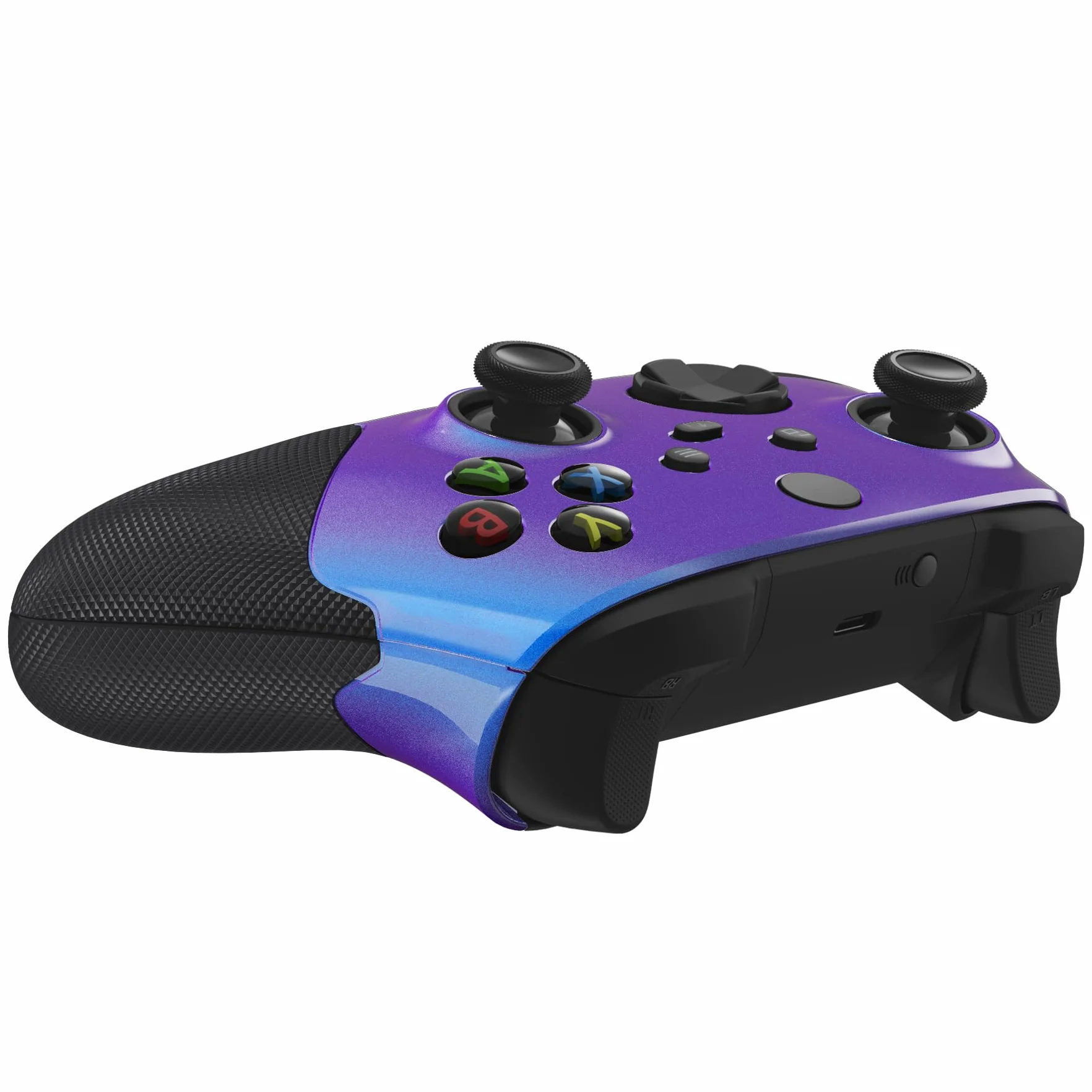 eXtremeRate Kameleon Fioletowy Niebieski ASR Wersja Wydajność Gumowane Szyny Boczne Przednia Obudowa dla Xbox Series X/S Controller z Pierścieniami Akcentującymi