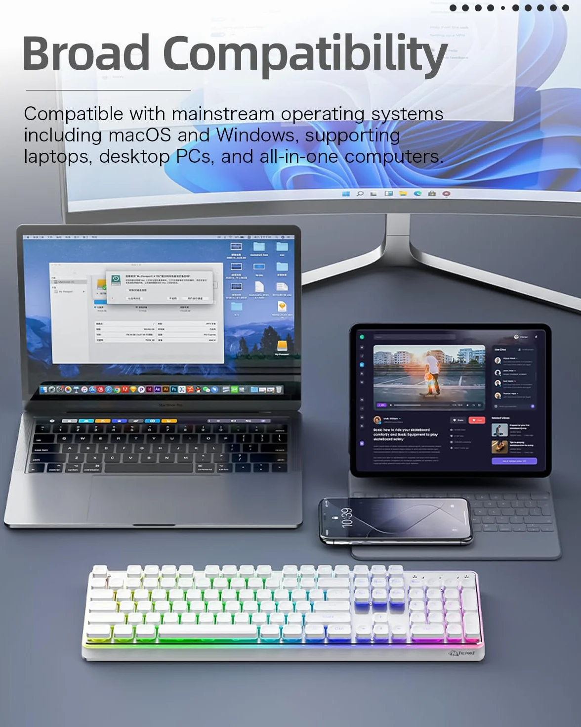 ZIYOU LANG x FREEWOLF M104 Wireless Keyboard, Triple Mode 75% Gaming Office Keyboard with RGB Backlit, 4000mAh Rechargeable, Compatible with Windows/Mac