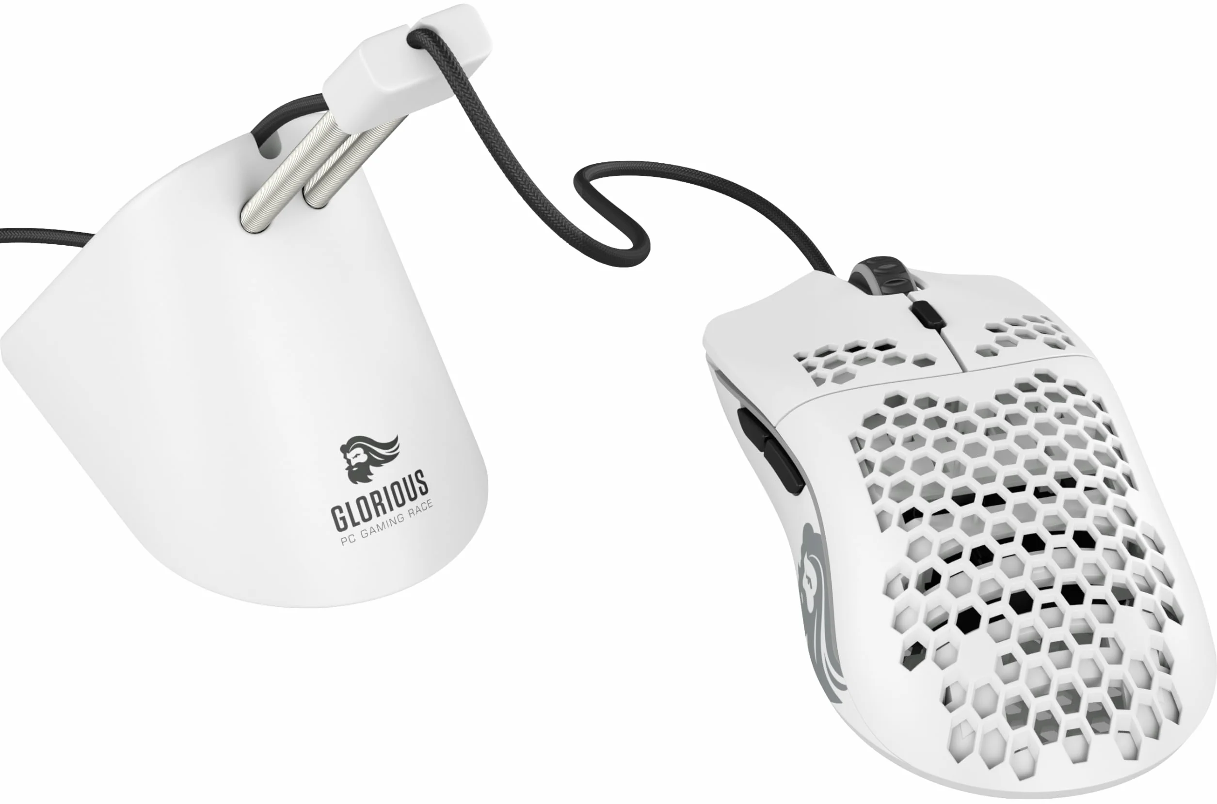 Glorious Gaming Mouse Bungee – kompatybilny z wszystkimi myszkami, zapobiega ciągnięciu się kabla, regulowane ramię, jakość premium, gumowy spód – Biały