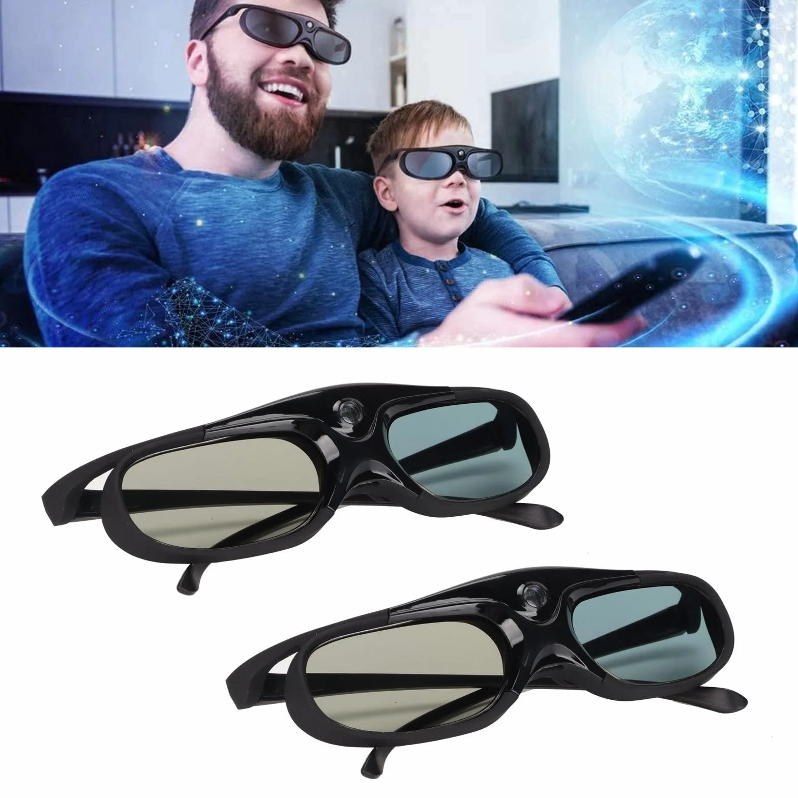 Okulary 3D do Orjektorów 3D DLP, 2 Szt. Okularów 3D z Aktywną Migawką 144 Hz, Wbudowany Akumulator 80mA, Wsparcie dla Optoma, dla BenQ, dla Acer, dla Vivitek, dla Dell, dla Viewsonic
