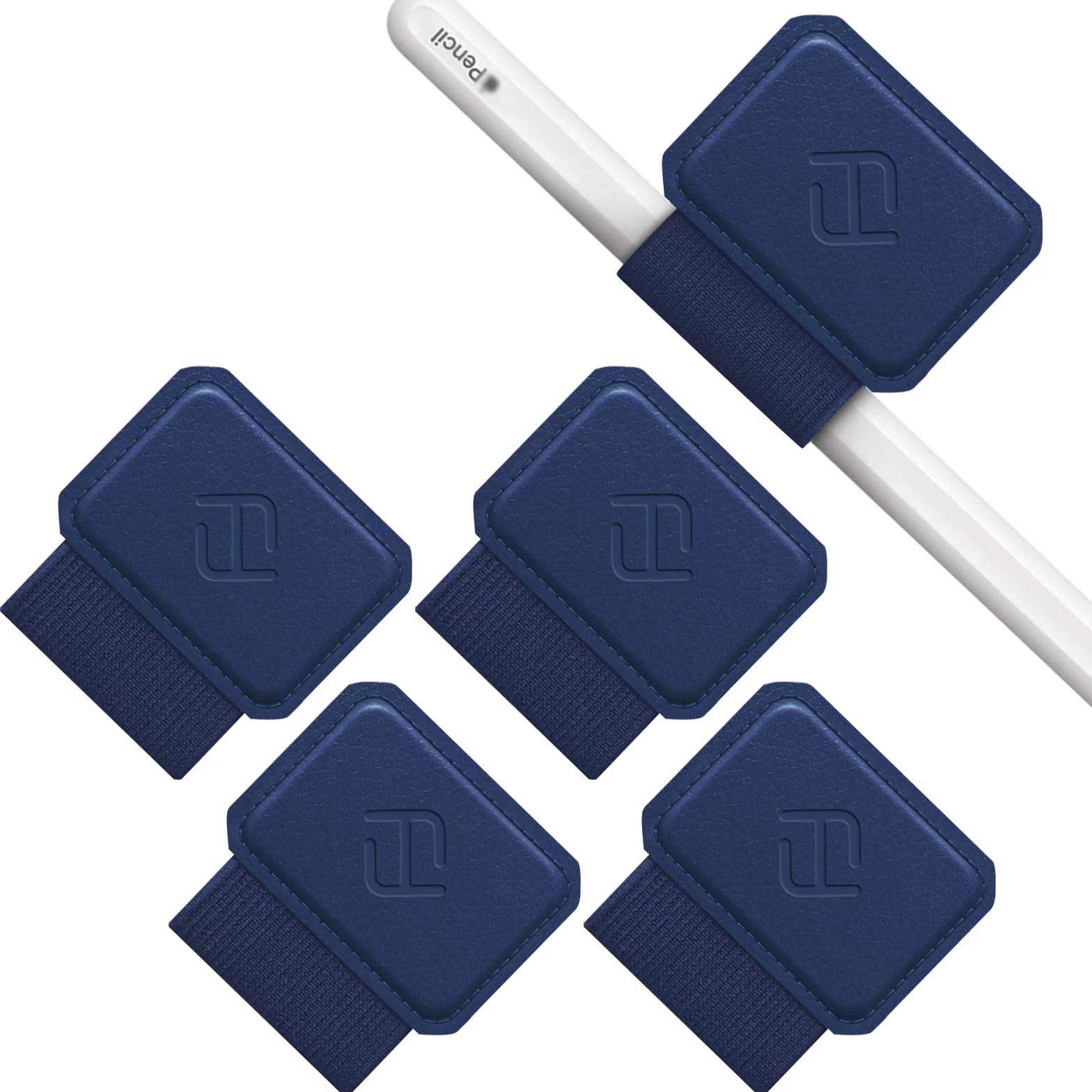 FINTIE 4 sztuki samoprzylepnych uchwytów na długopisy, do Apple Pencil i rysika, elastyczna sztuczna skóra, uchwyt na notatnik, kalendarz, tablet, segregator, granatowy, 4 sztuki
