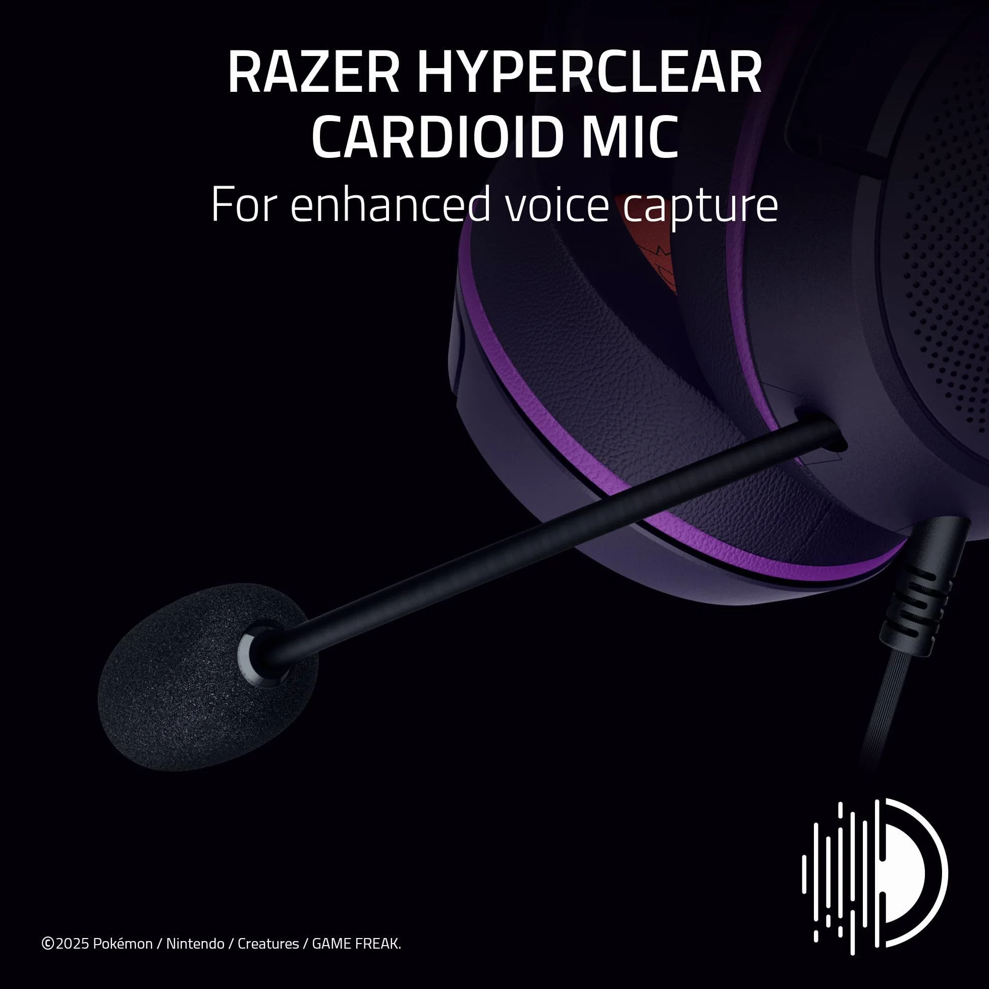 Razer Kraken Kitty V2 - Pokémon Gengar Edition - zestaw słuchawkowy USB - kolce Gengar - strumieniowe oświetlenie reaktywne - mikrofon kardioidalny - przetworniki TriForce 40mm | Fioletowy