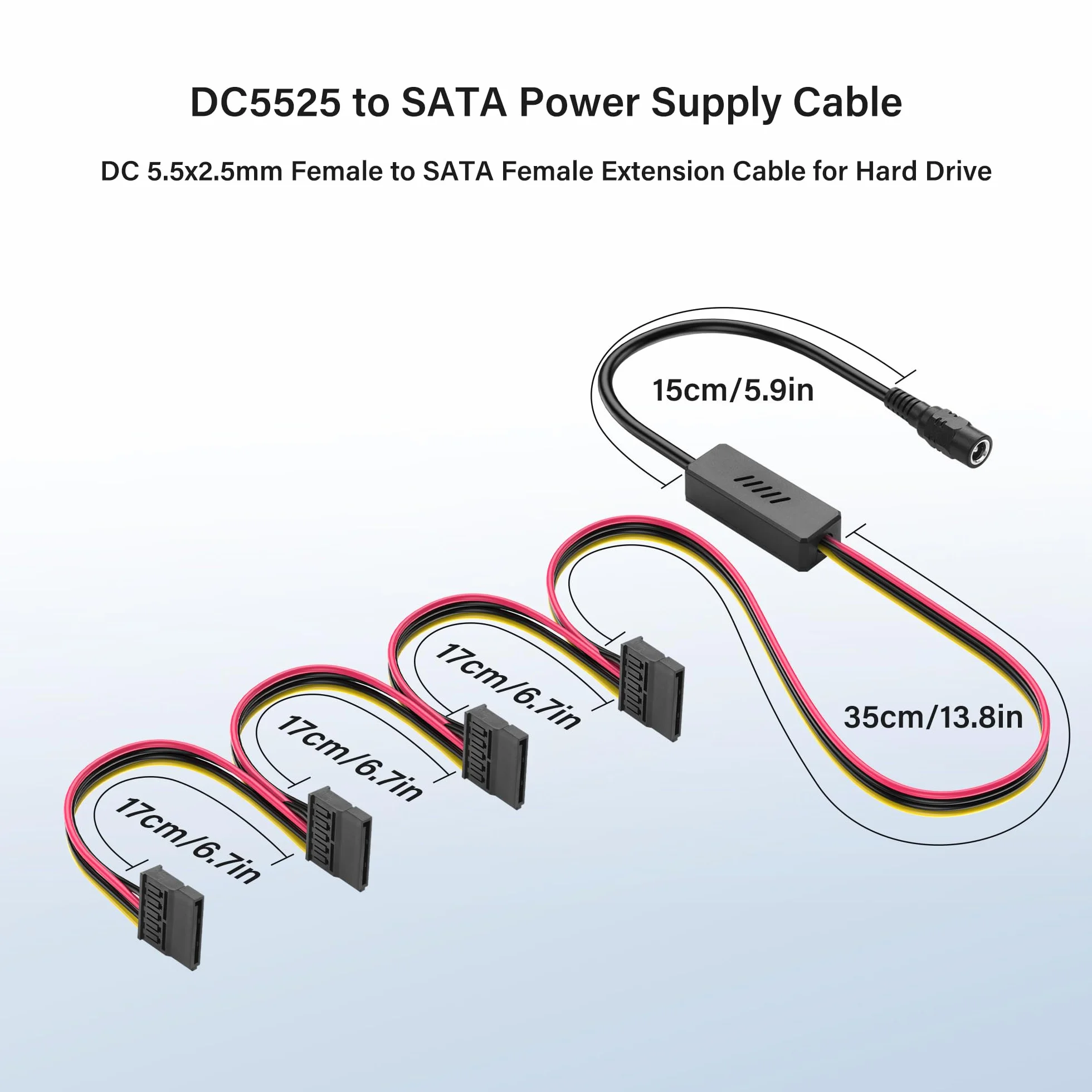 SinLoon DC5525 do SATA IDE kabel zasilający dysk twardy DC 5,5 x 2,5 mm żeński do żeńskiego kabla przedłużającego SATA z regulatorem napięcia obniżającego (1 do 4)