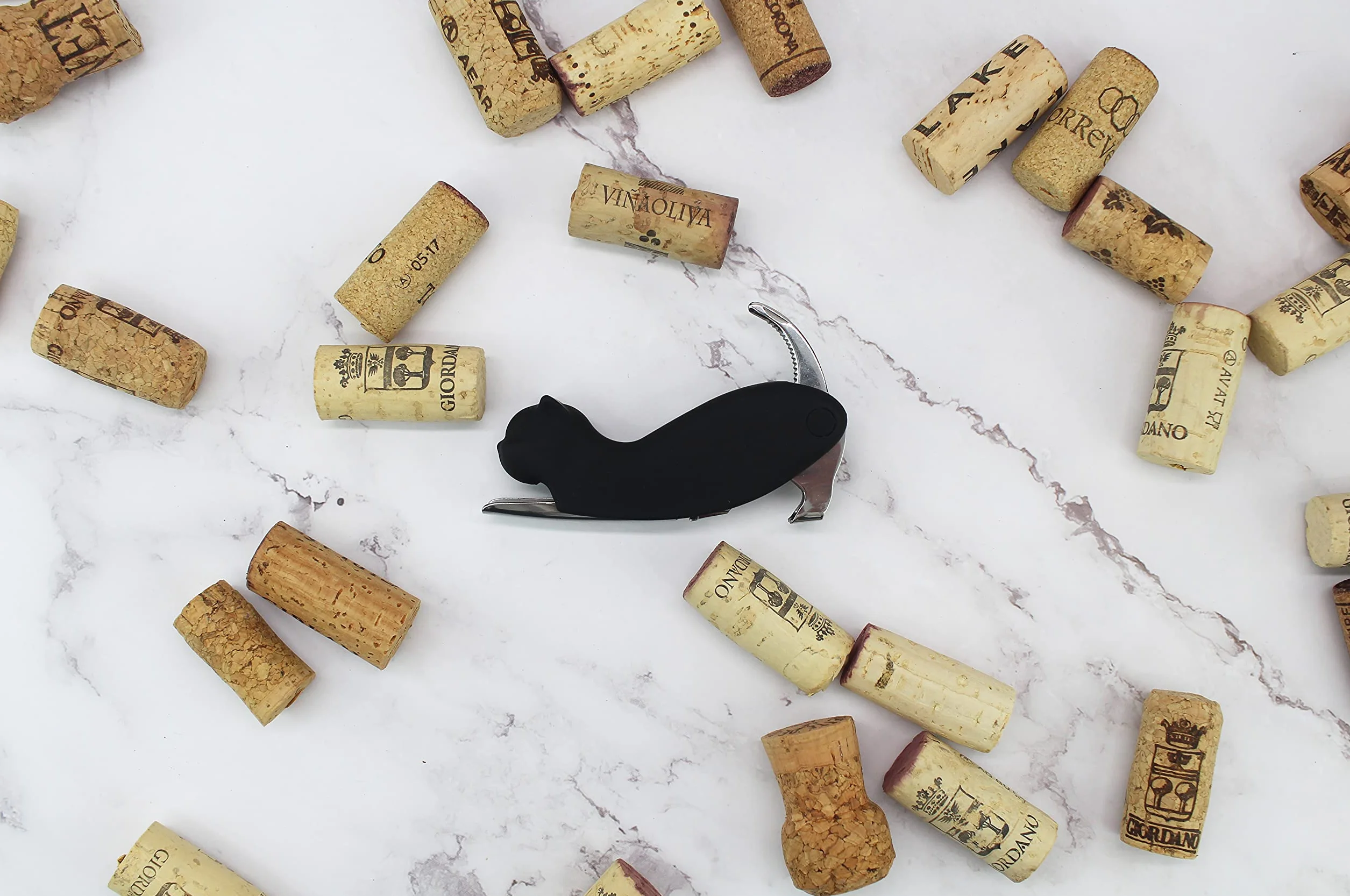 Winkee - Miau nóż kelnerski | stylowy nóż kelnerski | otwieracz do butelek wina z nożem do folii | korkociąg do wina w kształcie kota | prezent na Boże Narodzenie, urodziny