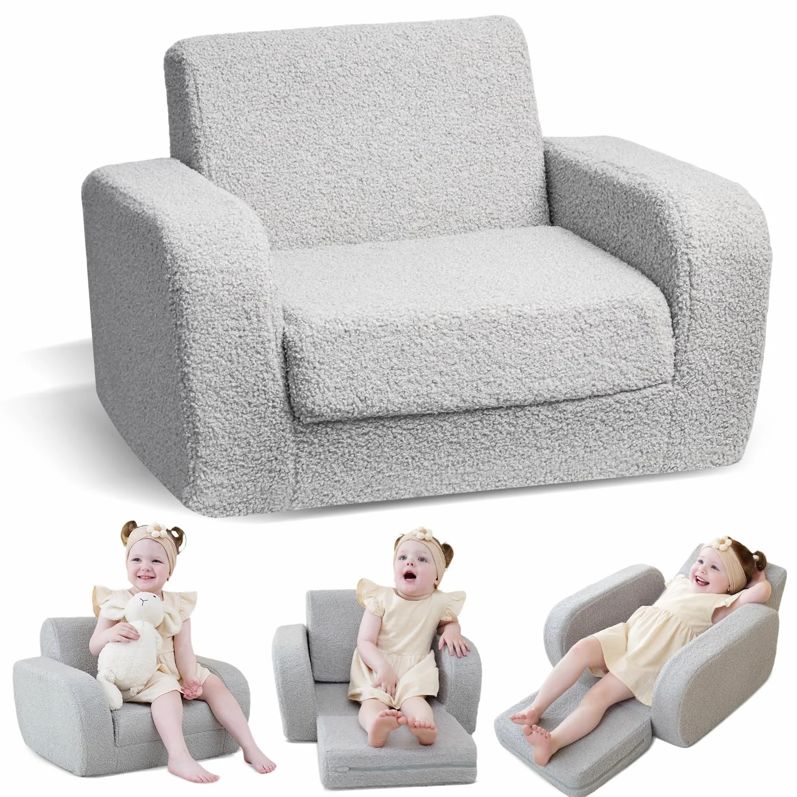 KidBloom Składany Fotelik Dziecięcy 3 w 1 Pluszowa Sofa Dla Maluchów od 1 Roku